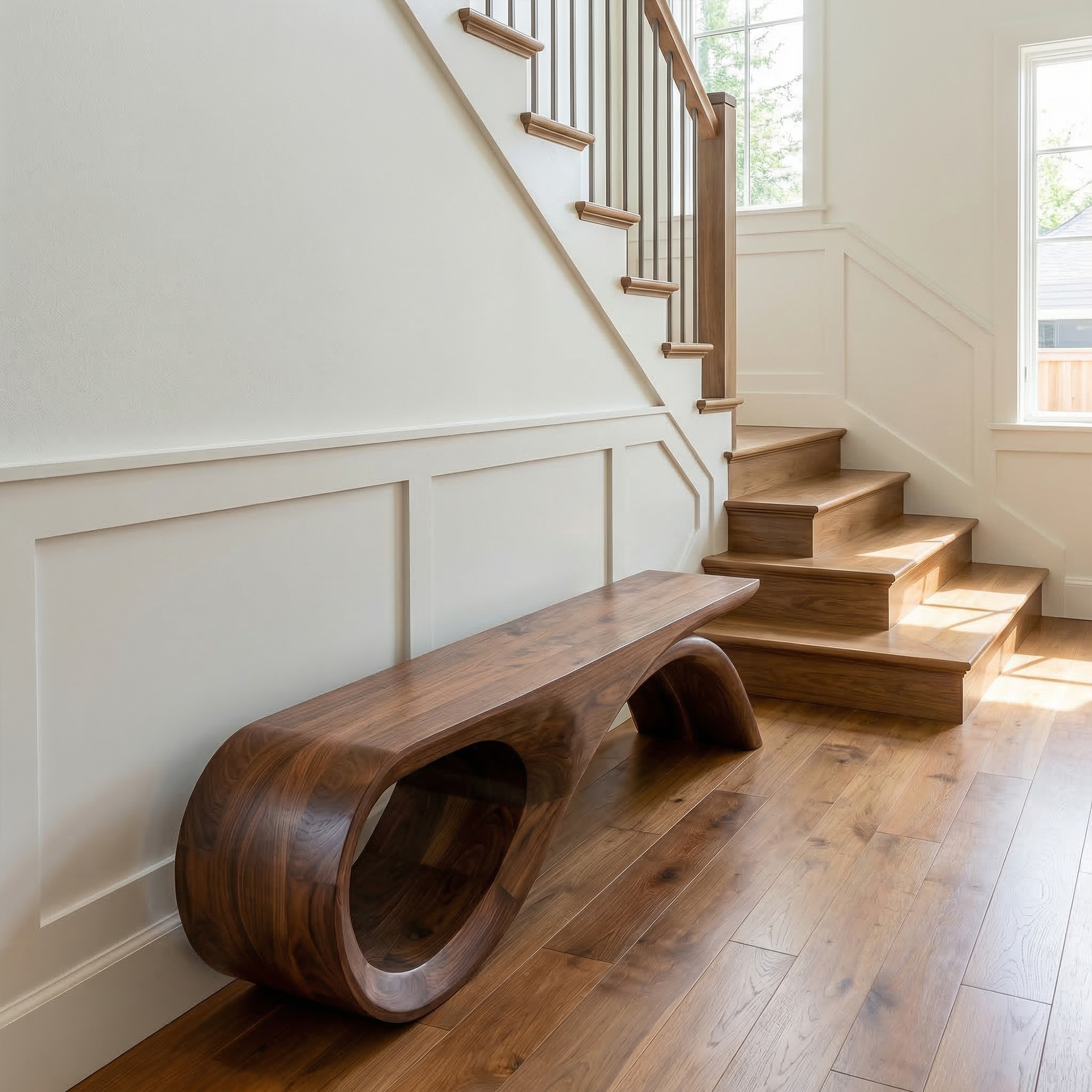 Rustic Solid Wood Bench Loop Curved Base Entryway And Living Room SINLKIRS089