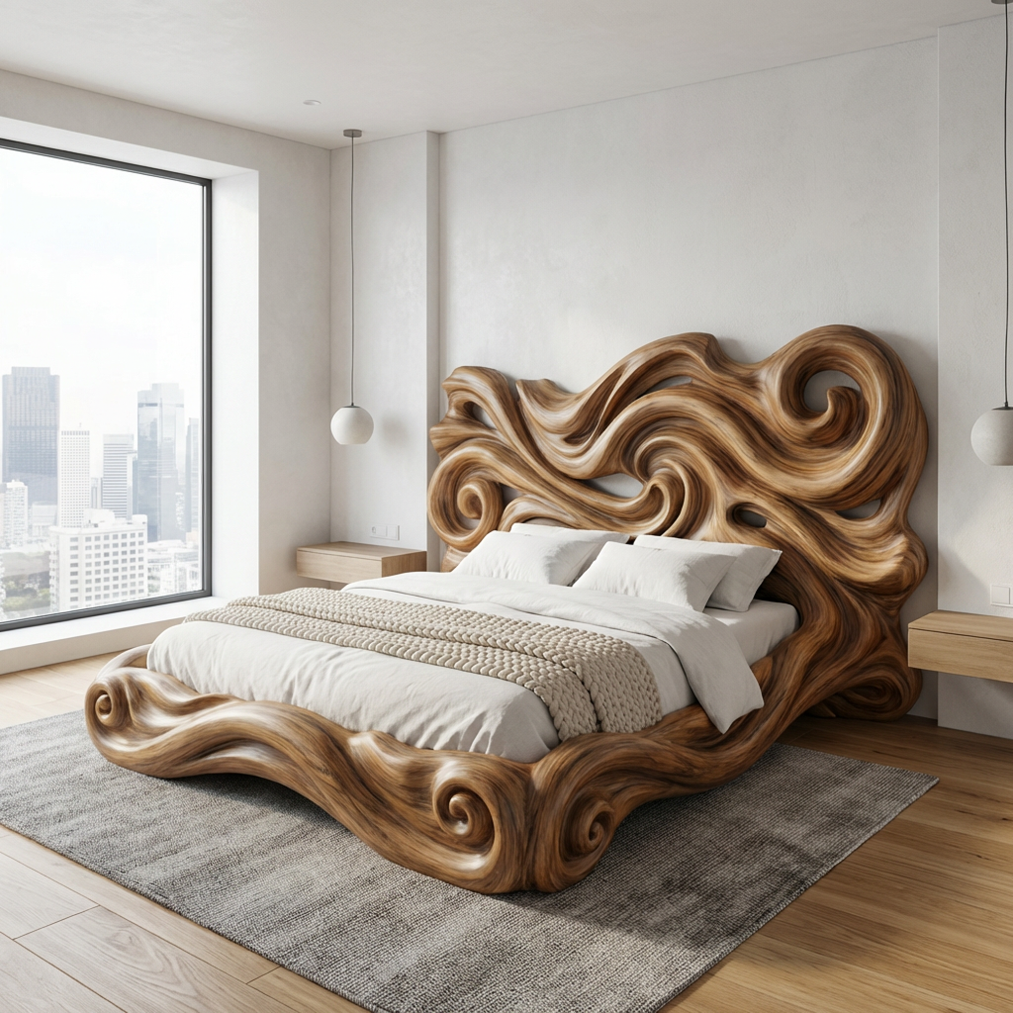 Rustic Sculptural Bed Frame For Bedroom Or Master Bedroom SINLKIWB093
