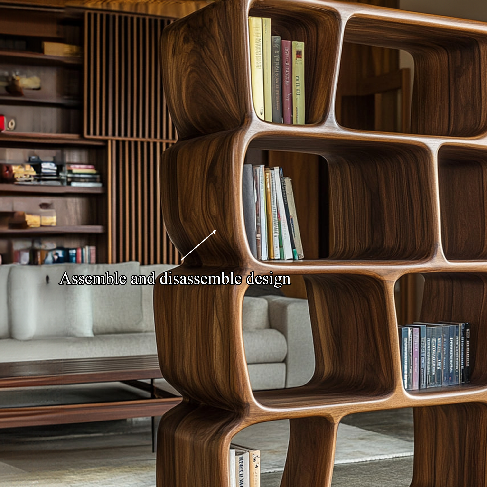 Mid Century Sculptural Bookshelf For Living Room And Office SINLKISC260