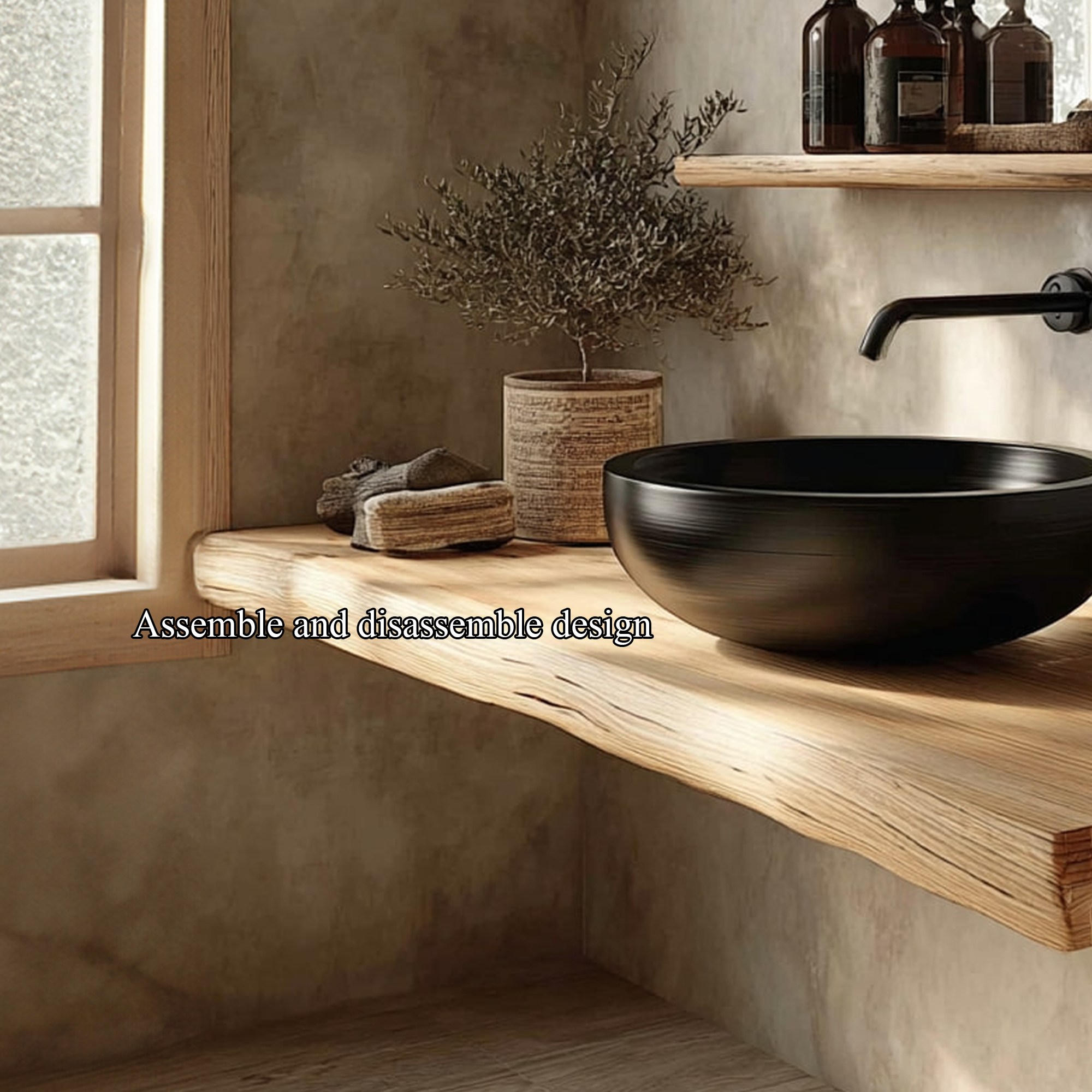 Midcentury Floating Shelf Natural Edge Vanity Wash Room SINLKIBRV162