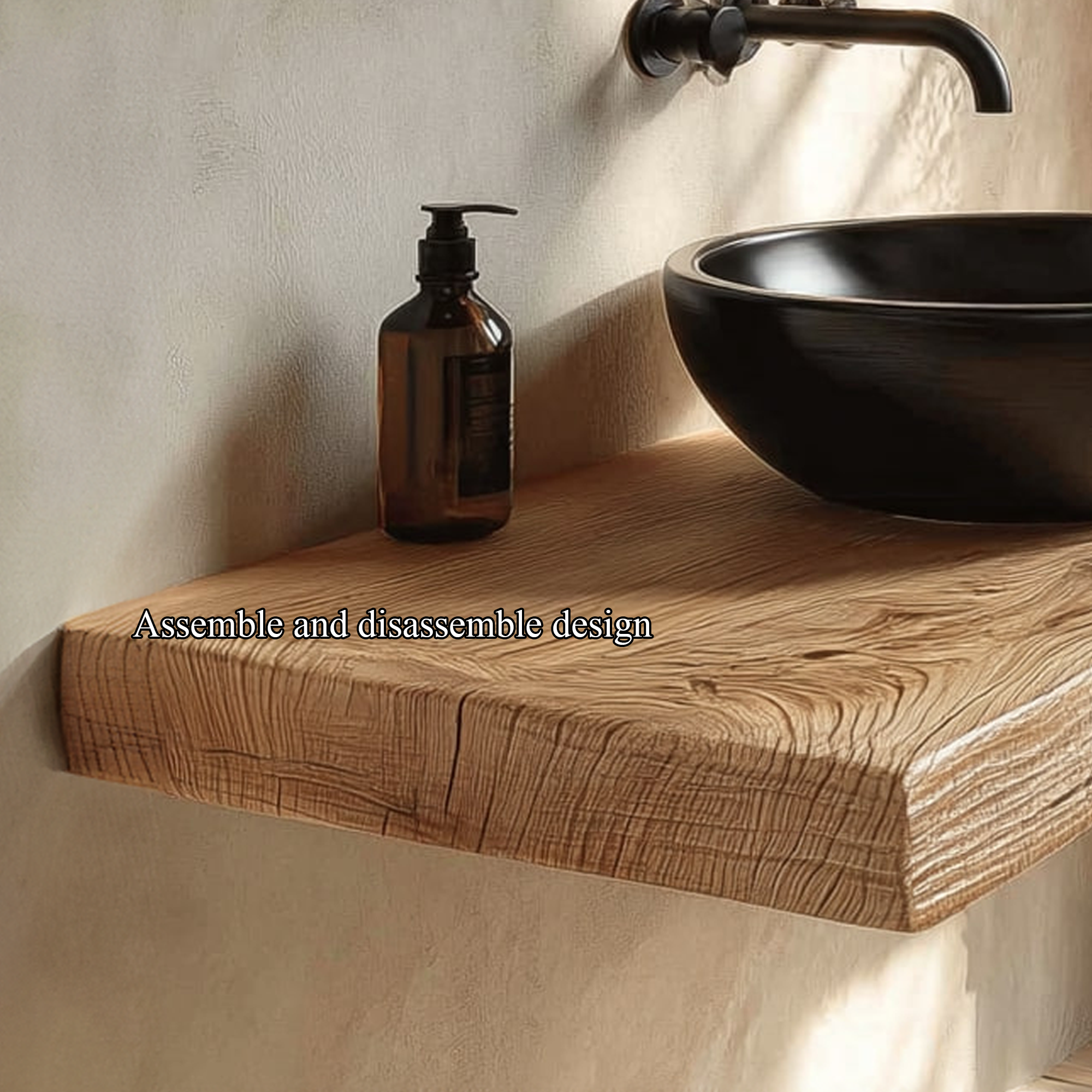 Rustic Floating Shelf Natural Edge Vanity Washroom SINLKIBRV159