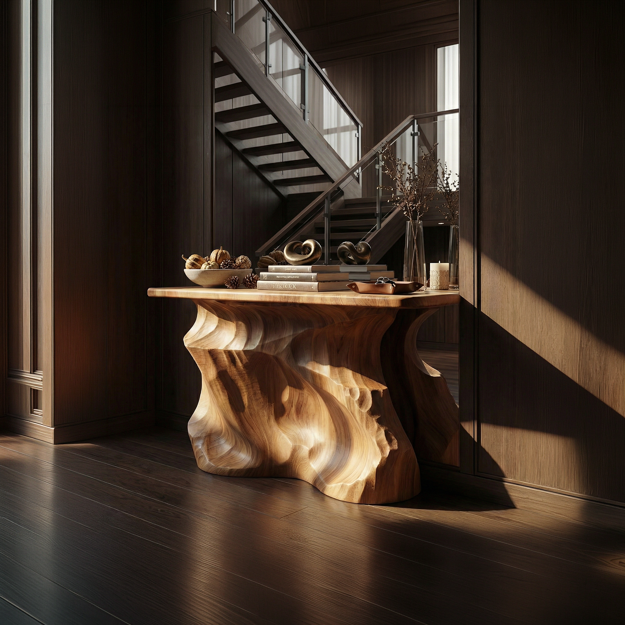 Rustic Solid Sculptural Console Table Entryway Hallway Living Room SINLKICS513