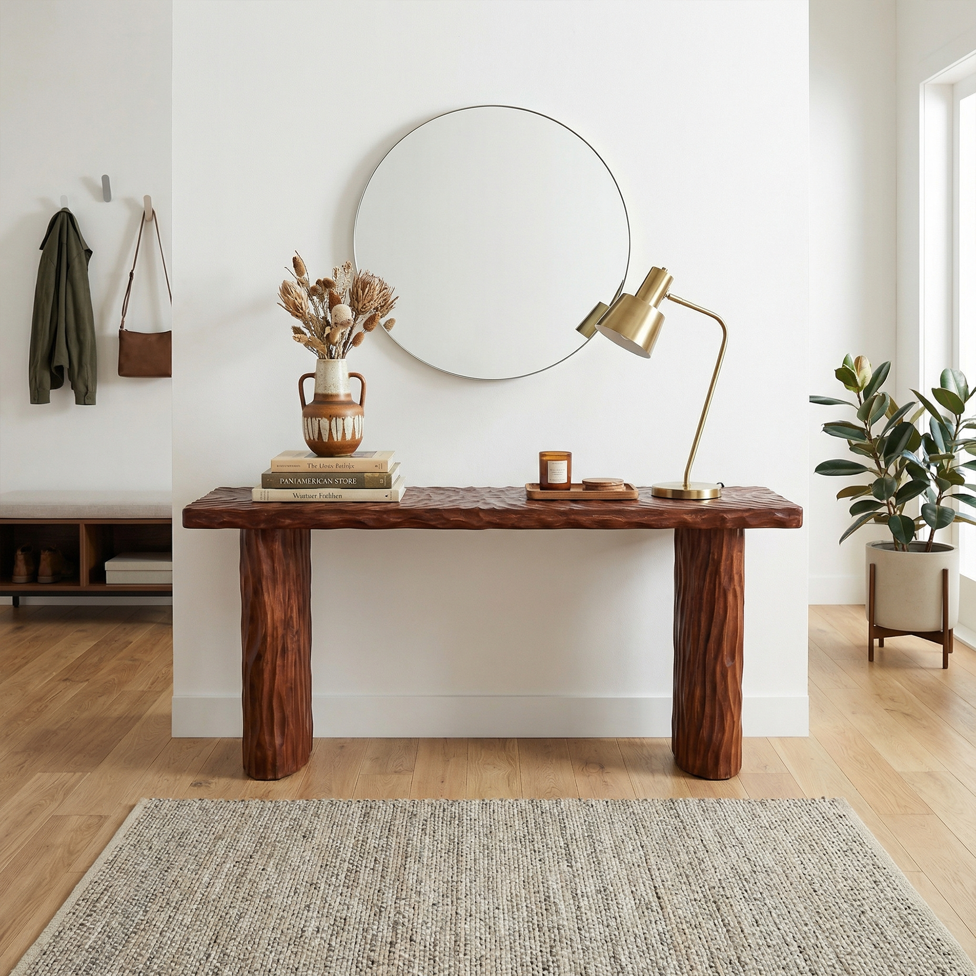 Rustic Textured Wood Console Table Sofa Back Living Room SINLKICS516