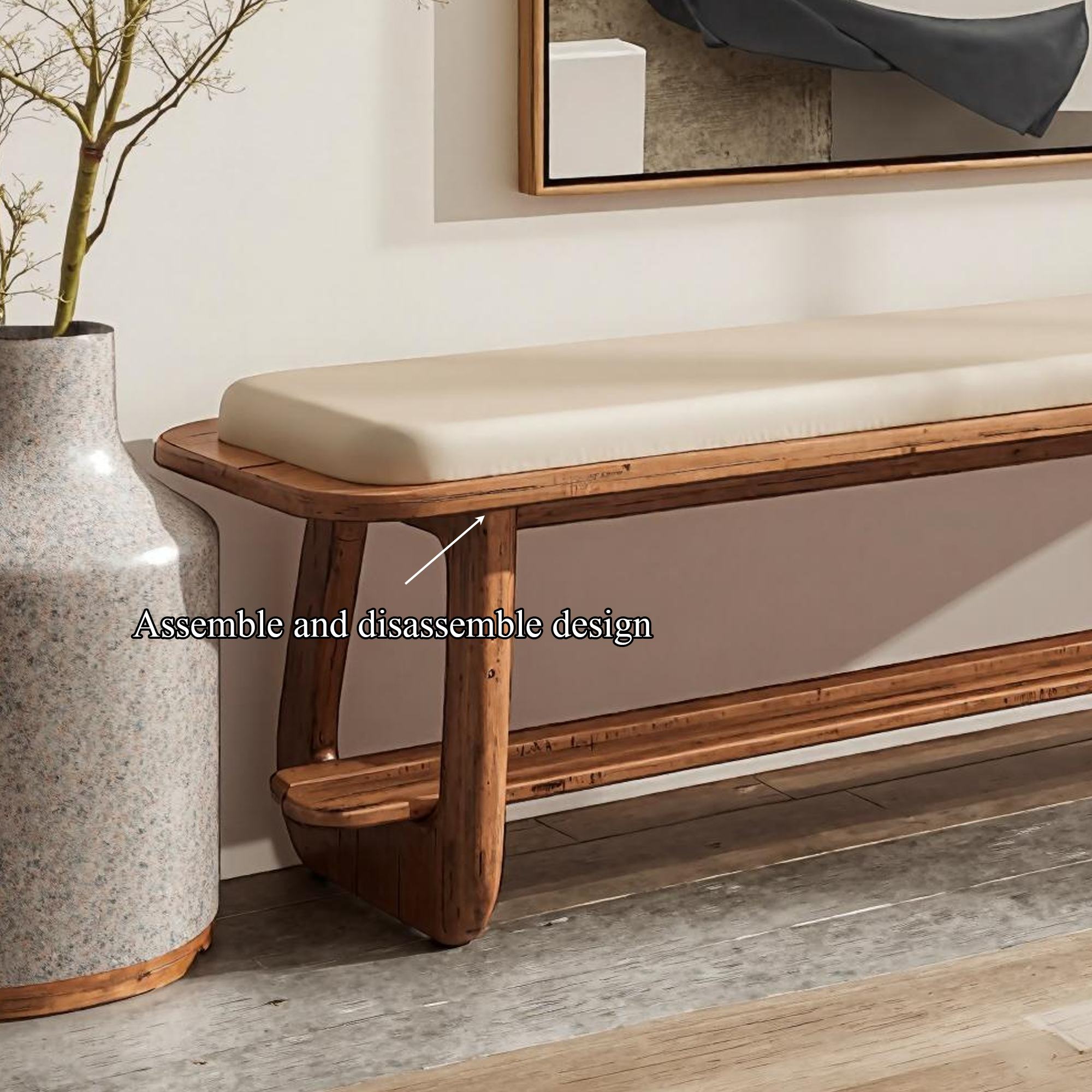 Mid Century Long Bench Entryway Dining Room Modern SINLKIRS027