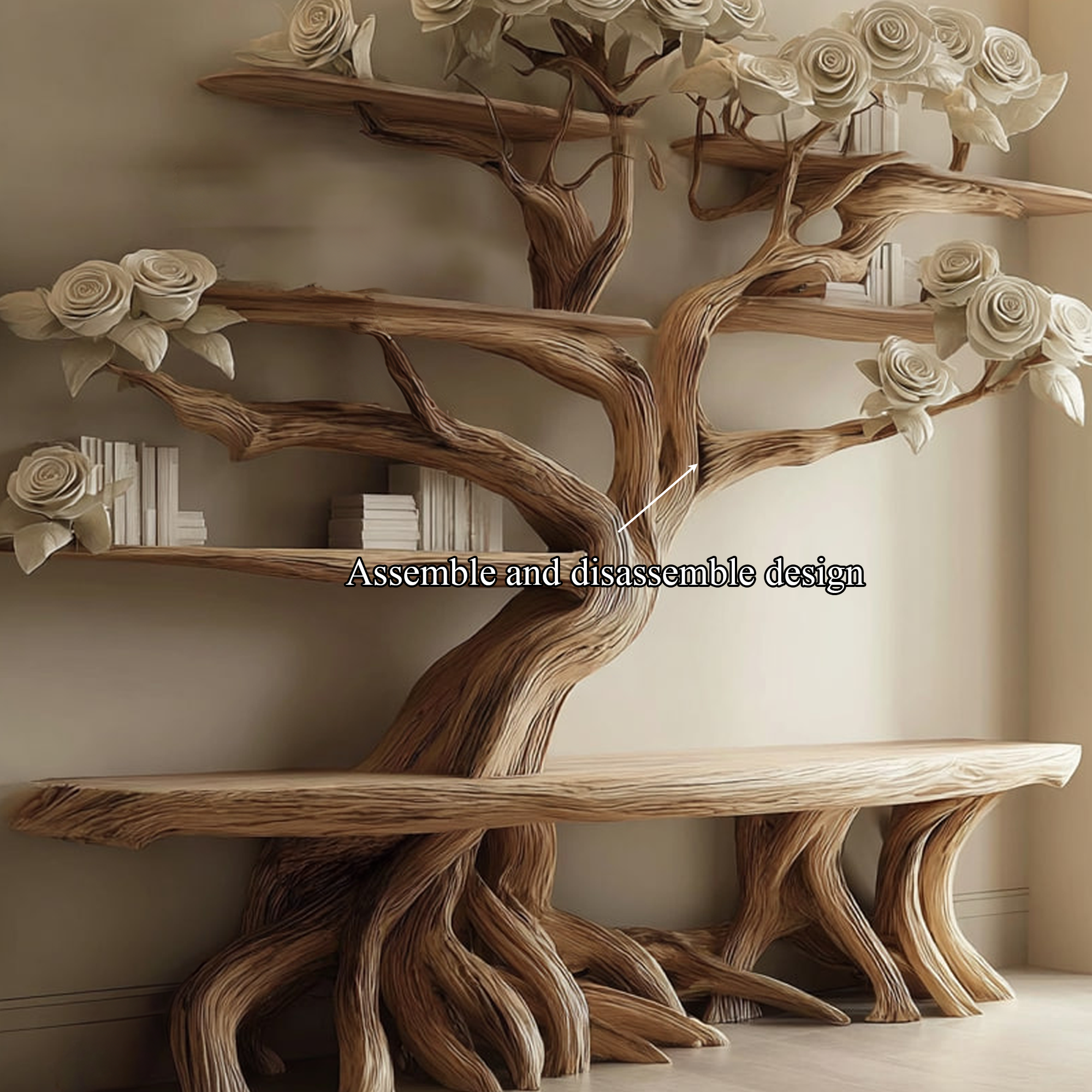 Midcentury Tree Bench Bookshelf Living Room SINLKITB243