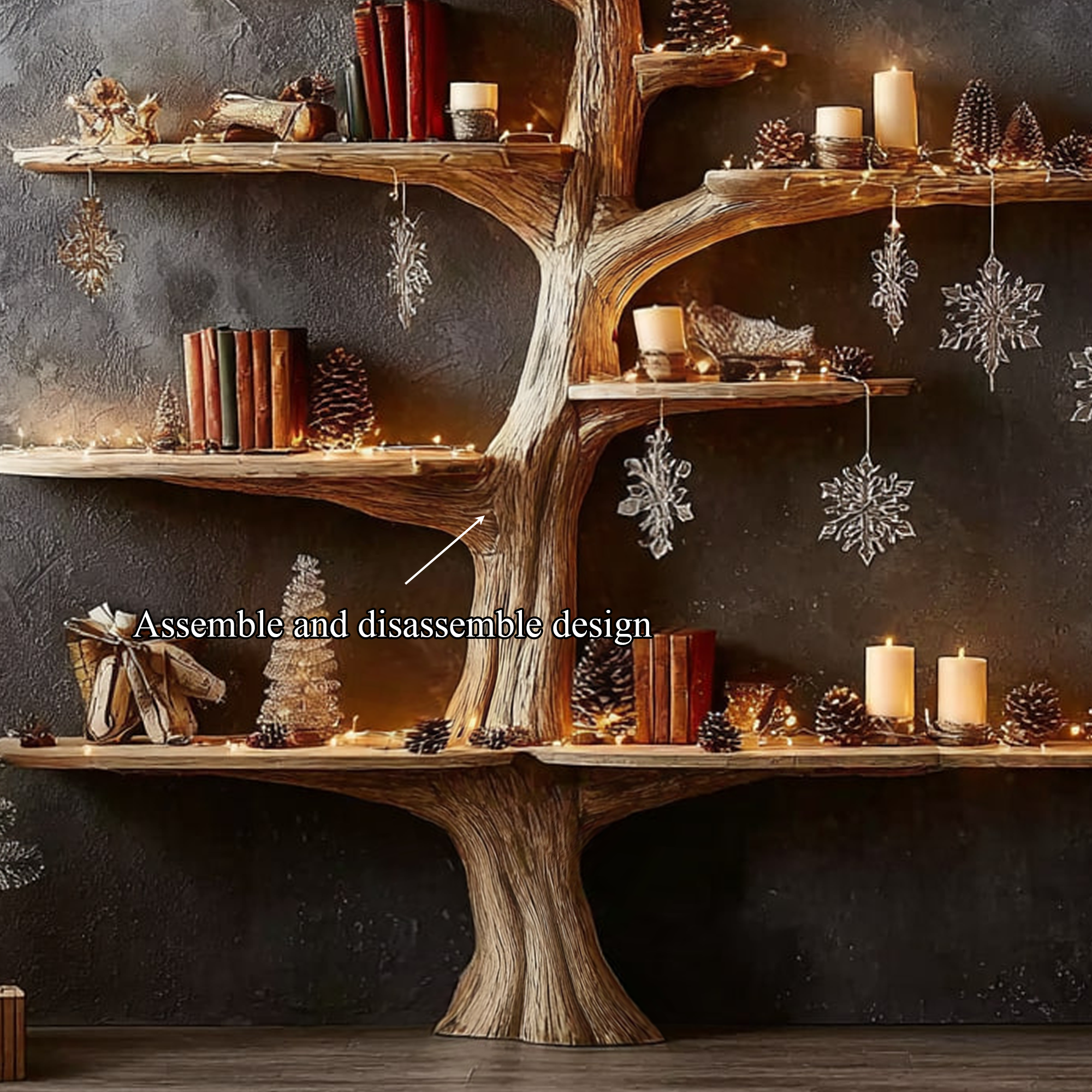 Rustic Tree Bookshelf Winter Living Room SINLKITB276