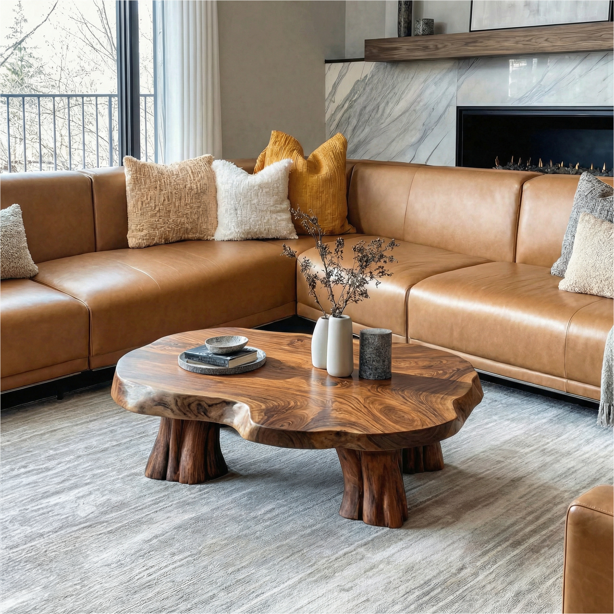Organic Sculptural Wood Coffee Table Living Room Natural Edge Center Table SINLKICF324