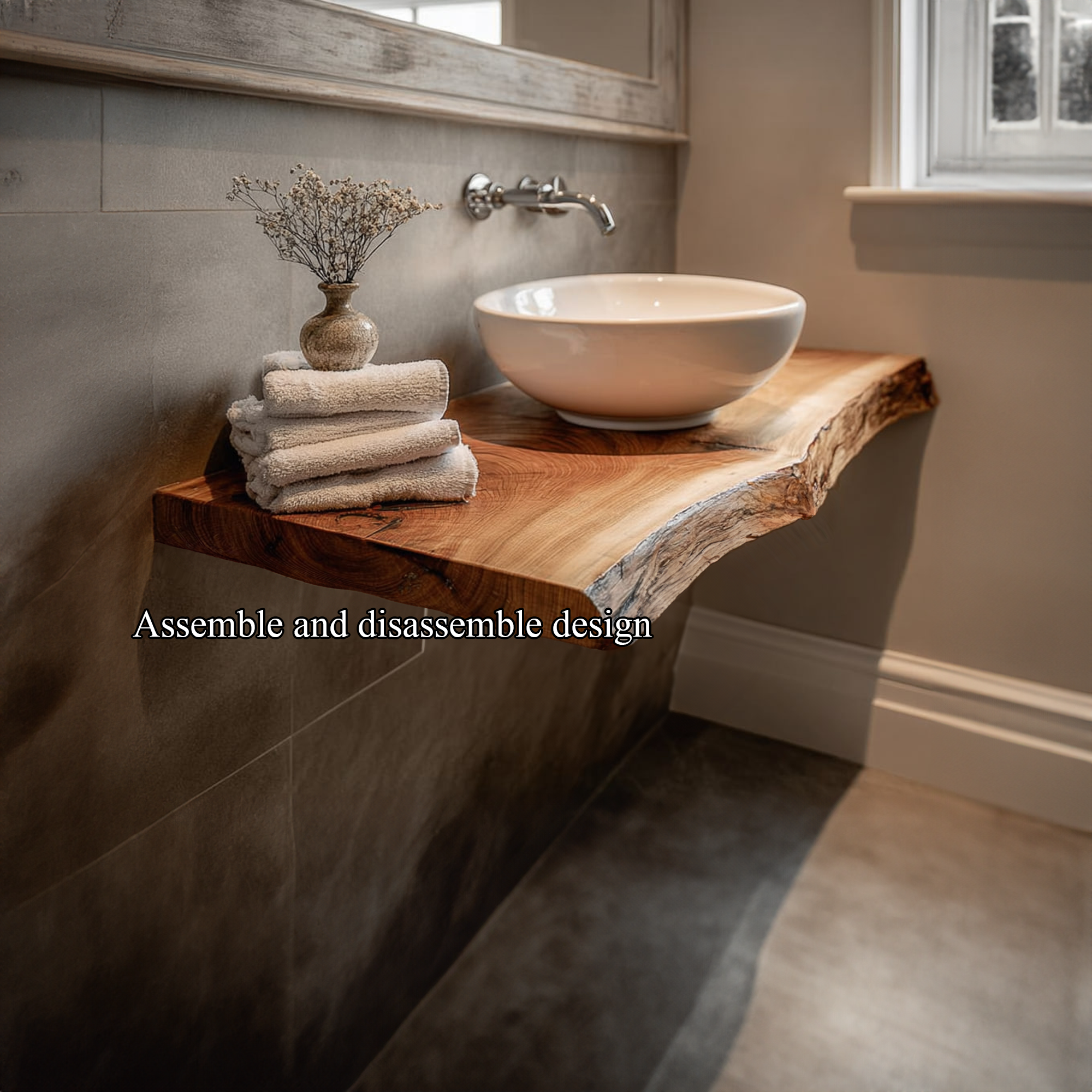 Midcentury Floating Shelf Natural Edge Powder Room SINLKIBRV169