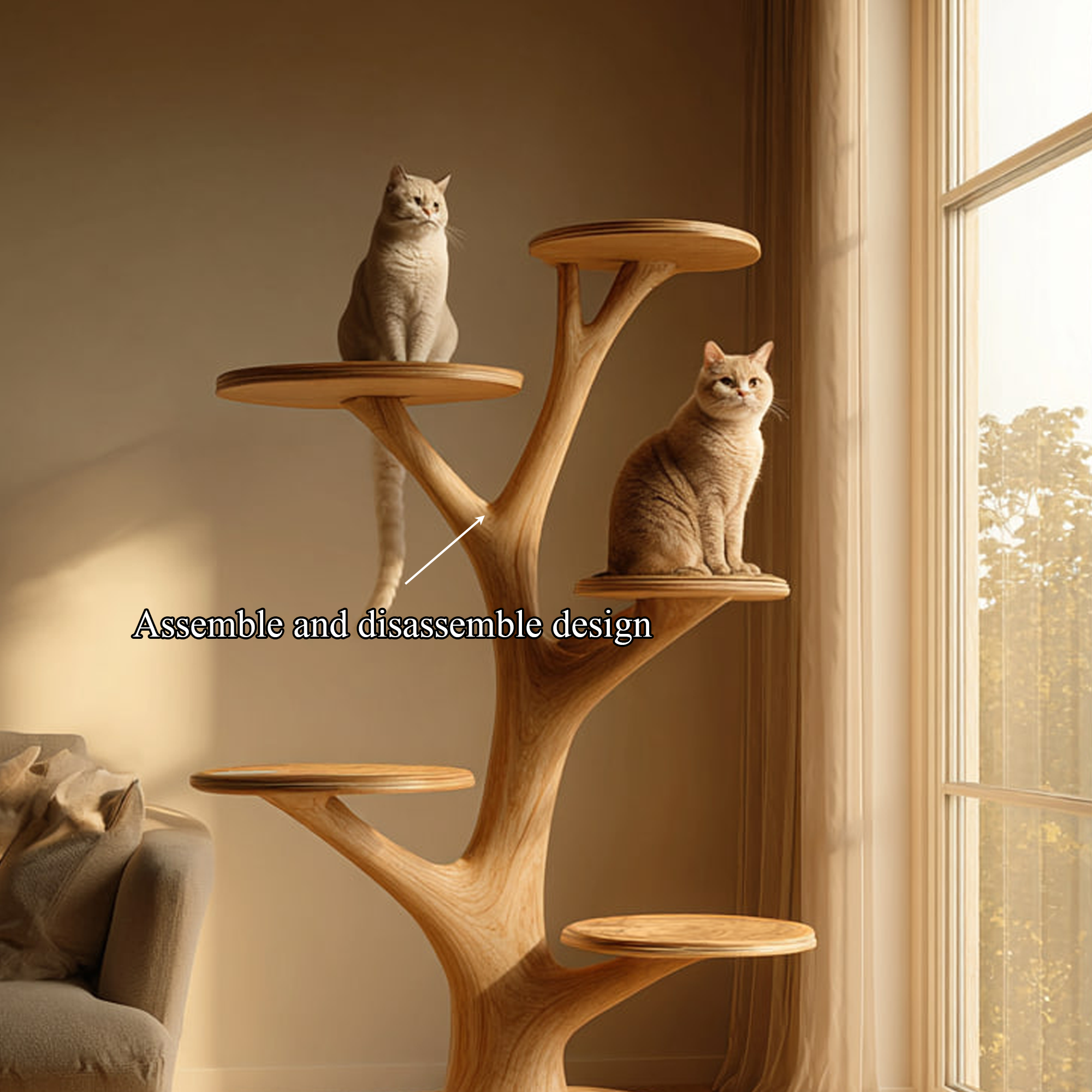 Rustic Wooden Cat Tower Bedroom Modern Decor SINLKITT053