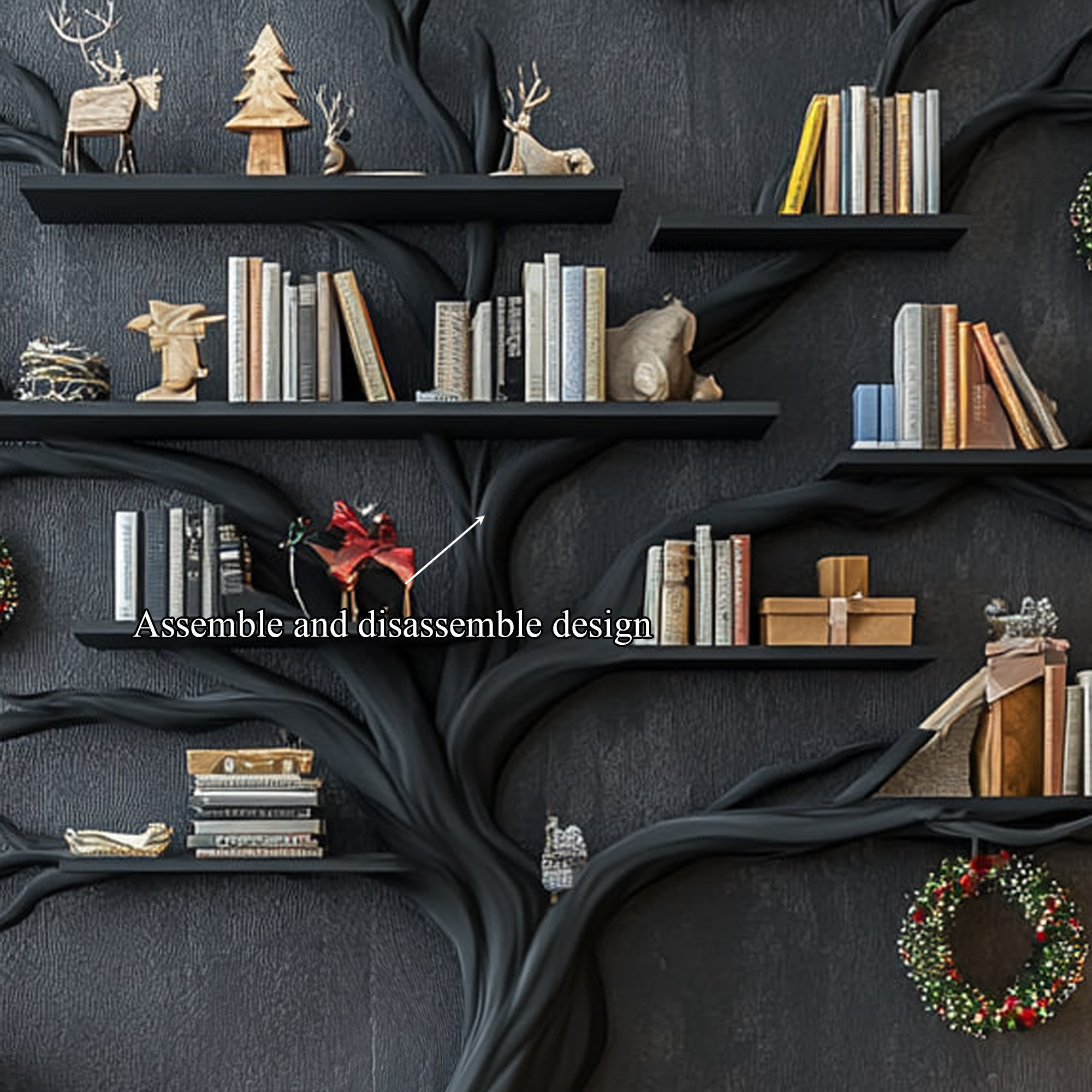 Rustic Artistic Tree Bookshelf Living Room Christmas Display SINLKITB492