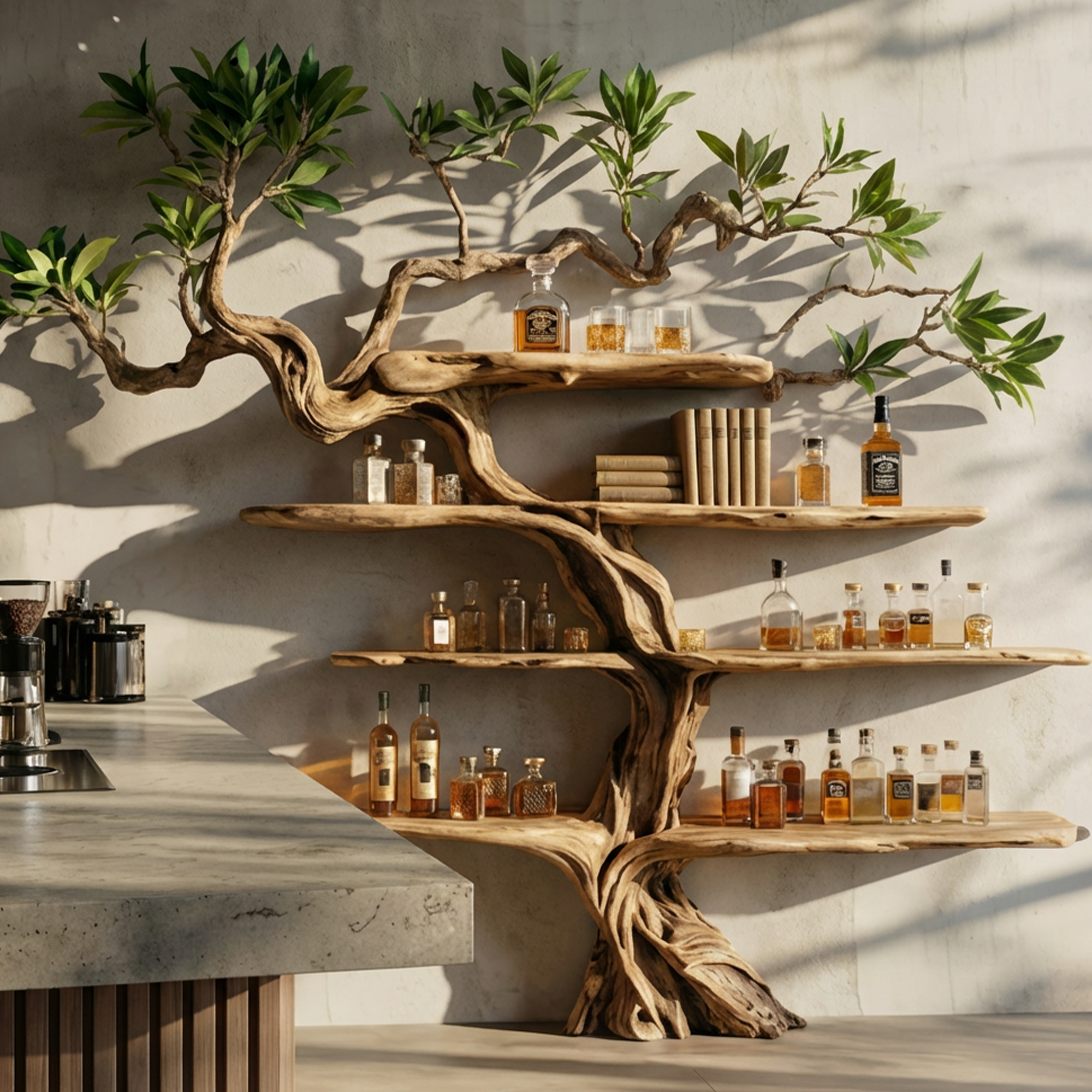 Nature Inspired Wooden Wine Rack Wall Shelf For Kitchen Dining Room Home Bar SINLKIWR016