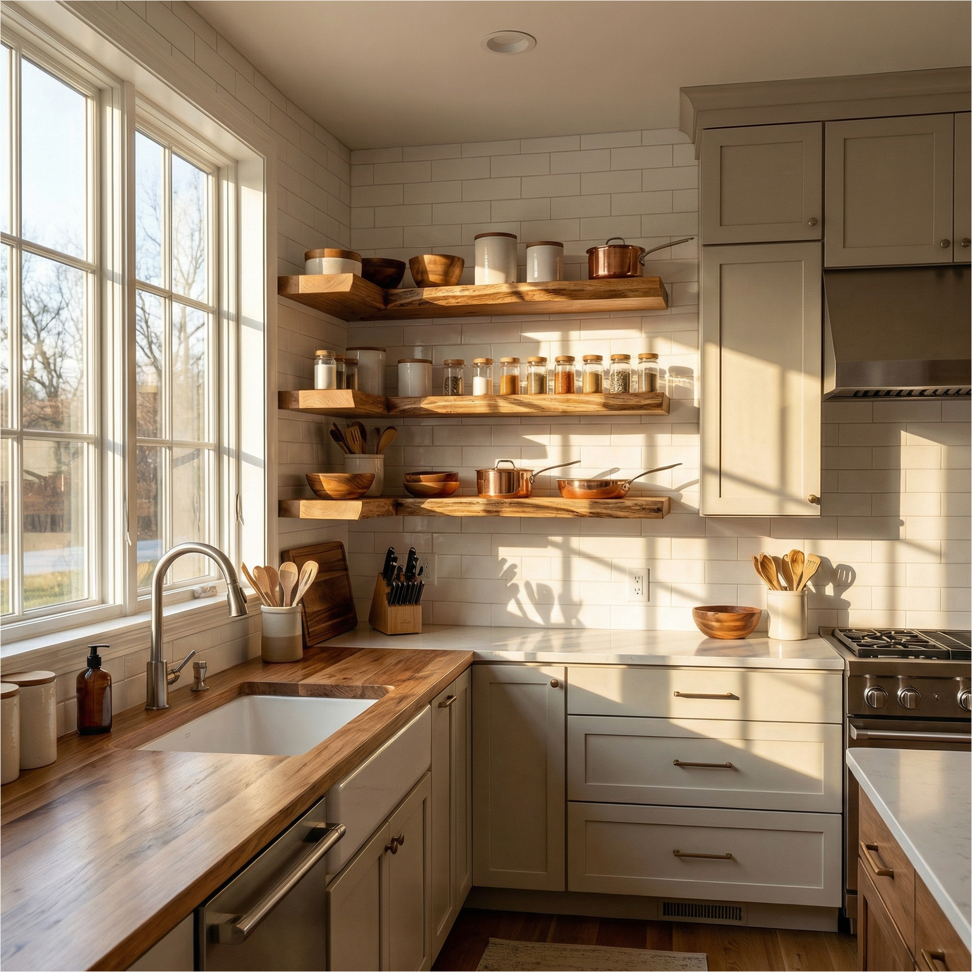 Modern Wooden Kitchen Storage Shelves Interior Decor SINLKIFL472