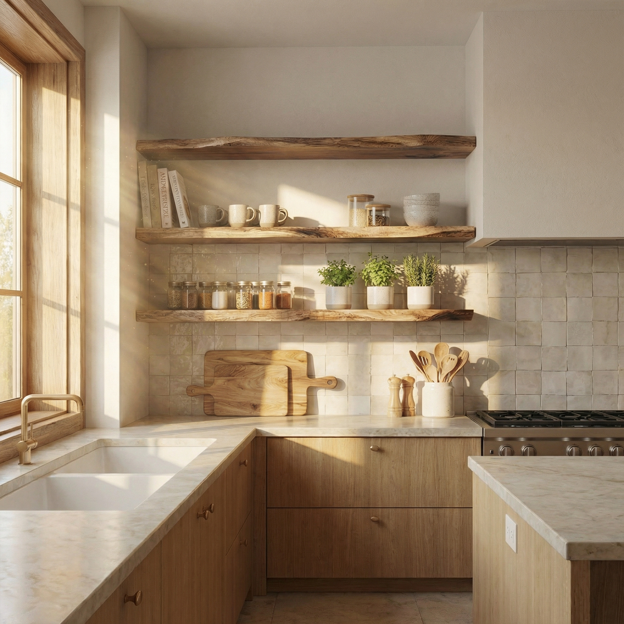 Modern Farmhouse Solid Wood Kitchen Wall Shelving Open Storage Rack SINLKIFL499