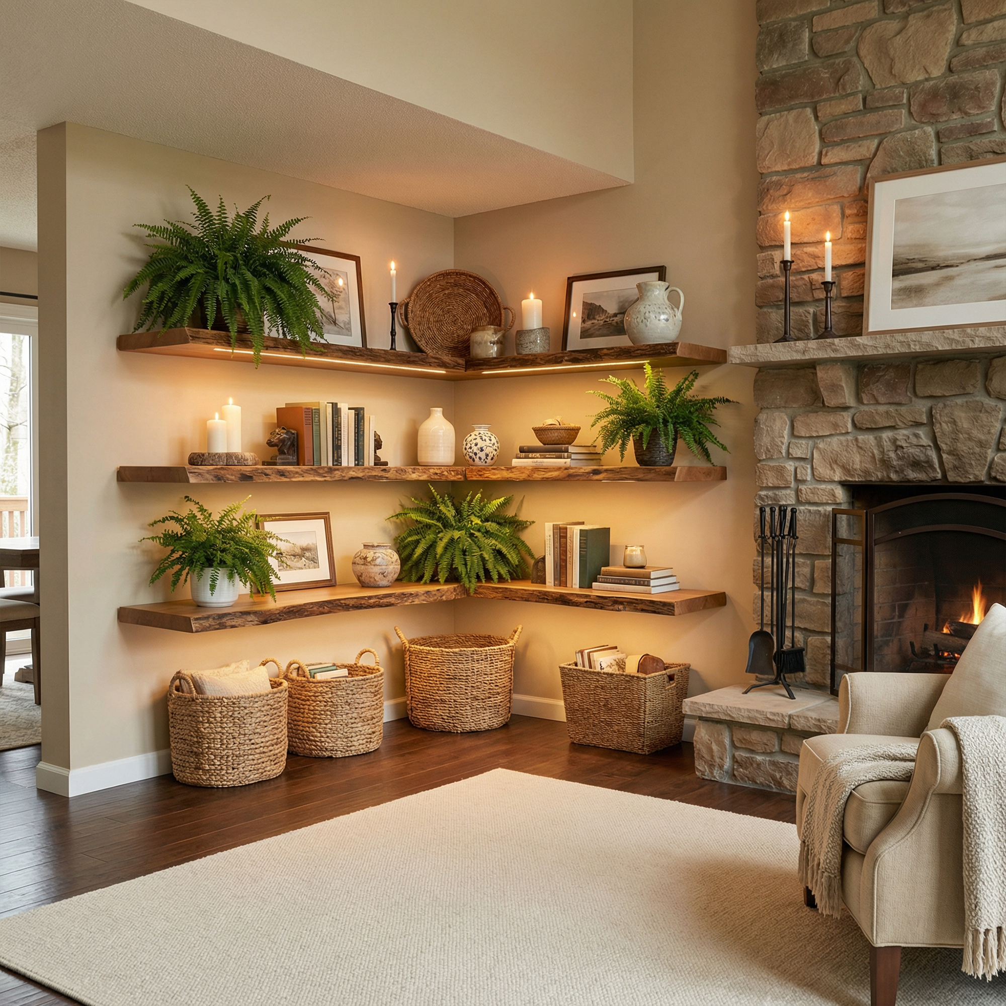 Modern Farmhouse Living Room Floating Wall Shelves Solid Wood SINLKIFL501