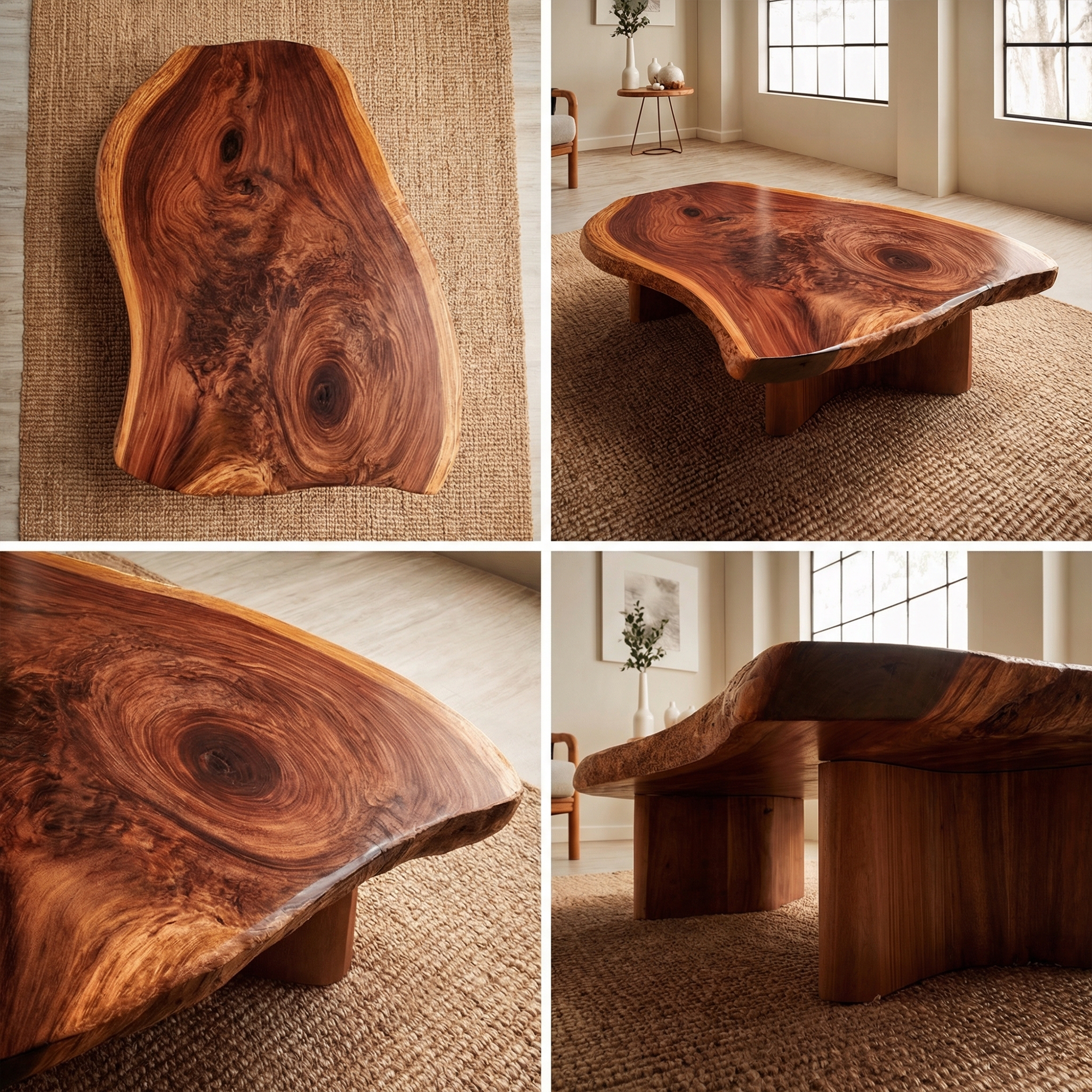 Rustic Live Edge Coffee Table Solid Wood Natural Slab Design Living Room SINLKICF343