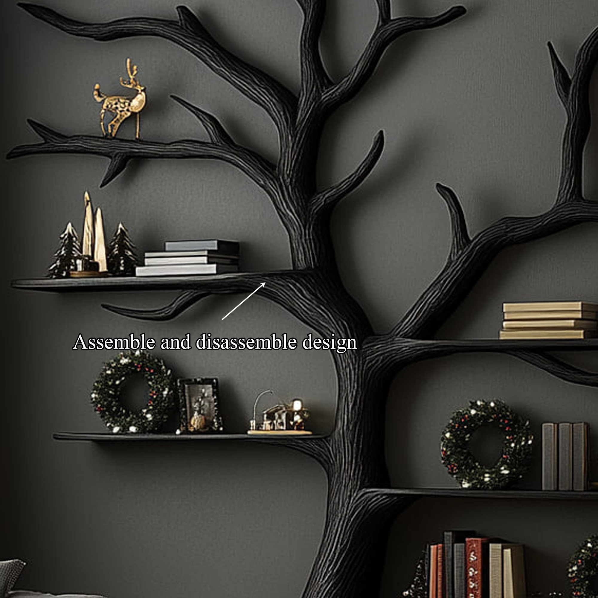 Rustic Tree Inspired Bookshelf Christmas Halloween Holiday Decor SINLKITB491