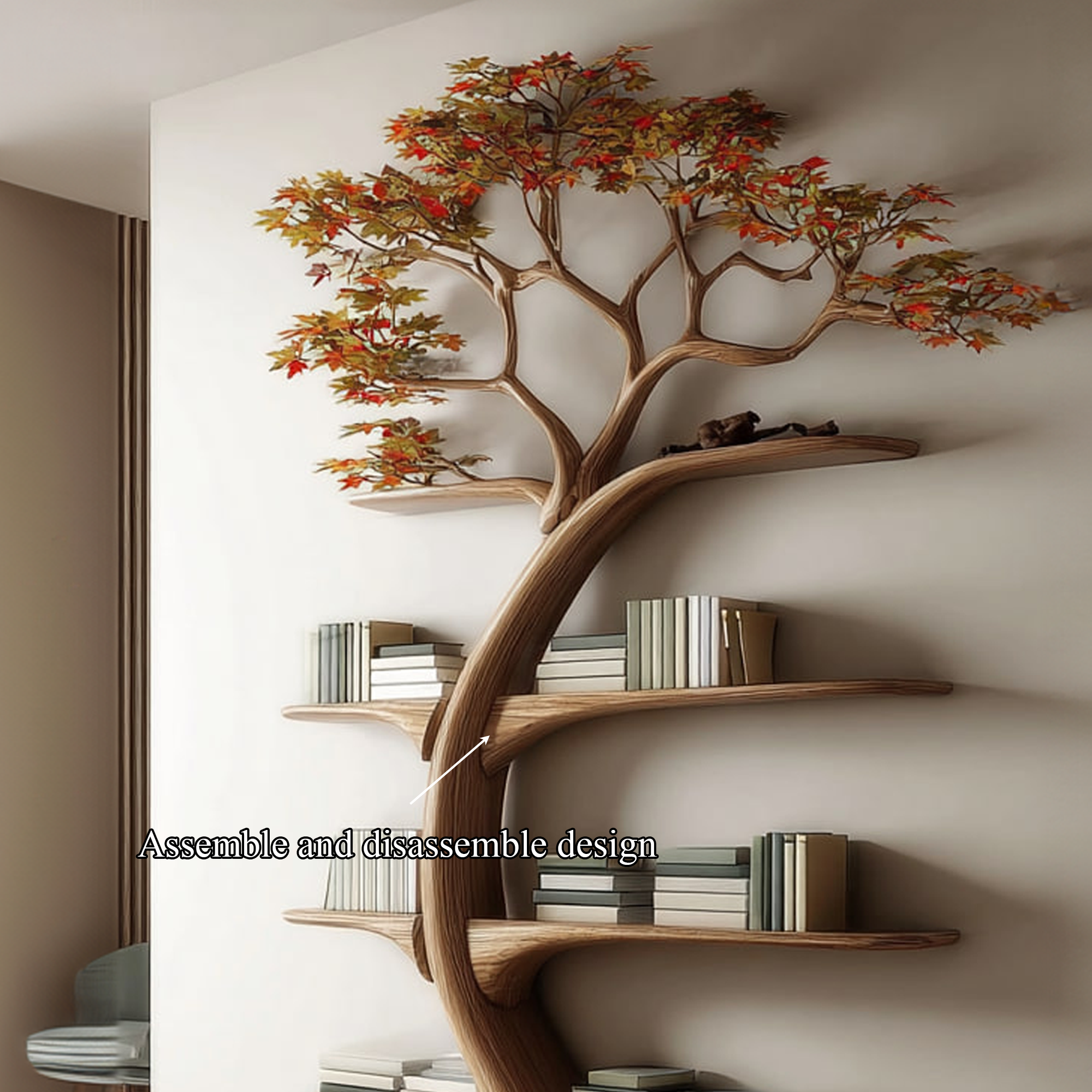 Midcentury Tree Wall Bookcase Study Room SINLKITB248
