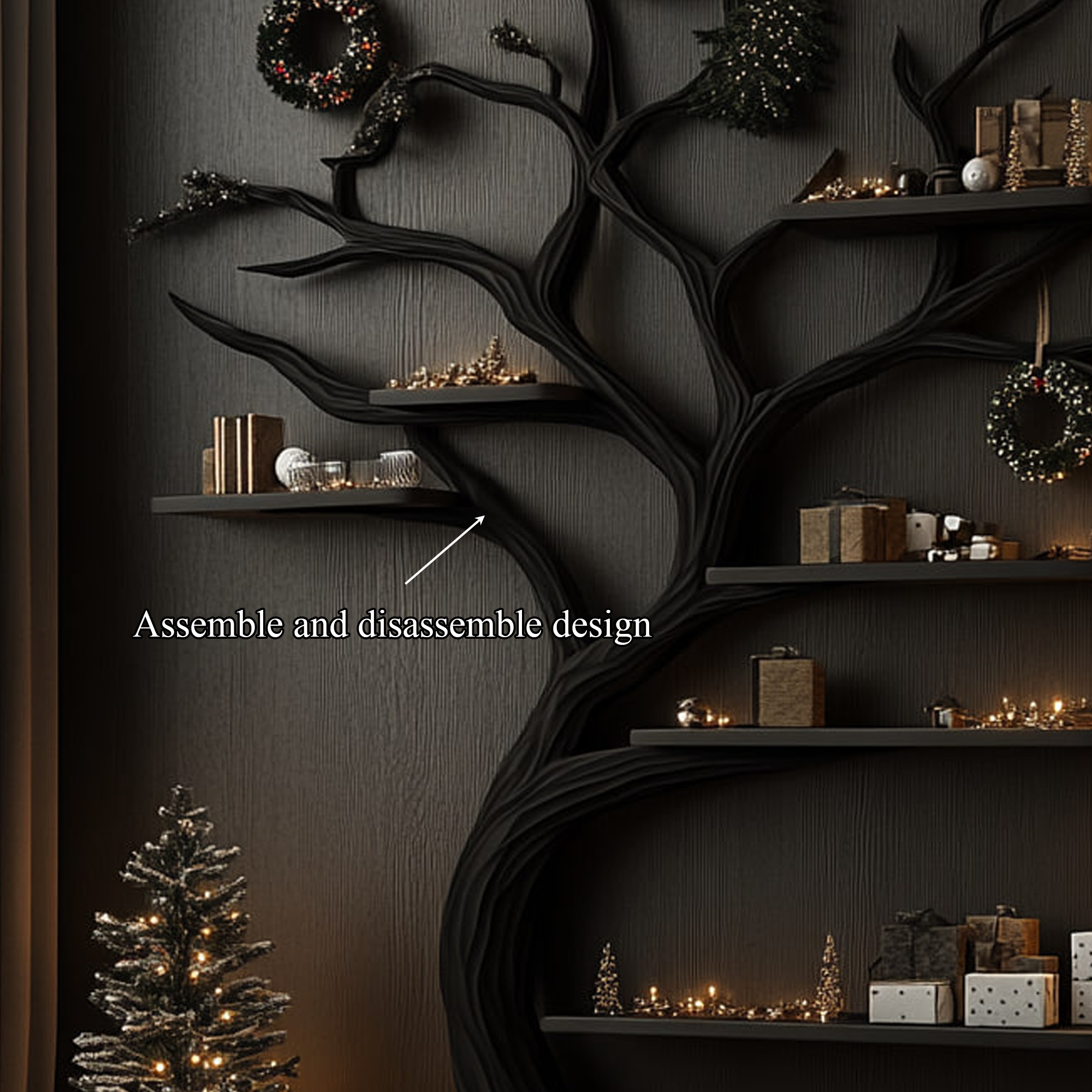 Rustic Tree Inspired Bookshelf Living Room Christmas Decor SINLKITB487