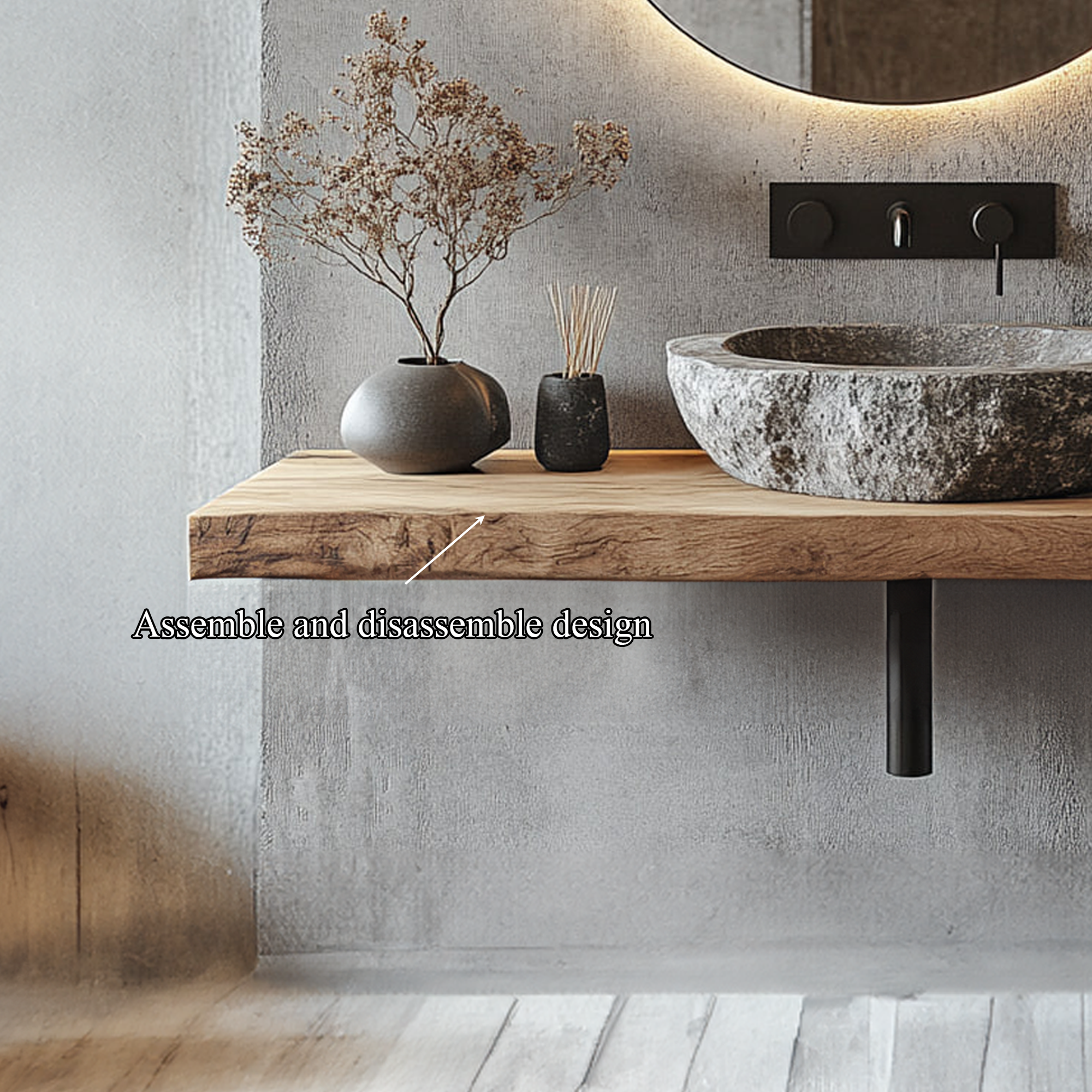 Rustic Floating Vanity Bathroom Washroom Space SINLKIBRV188