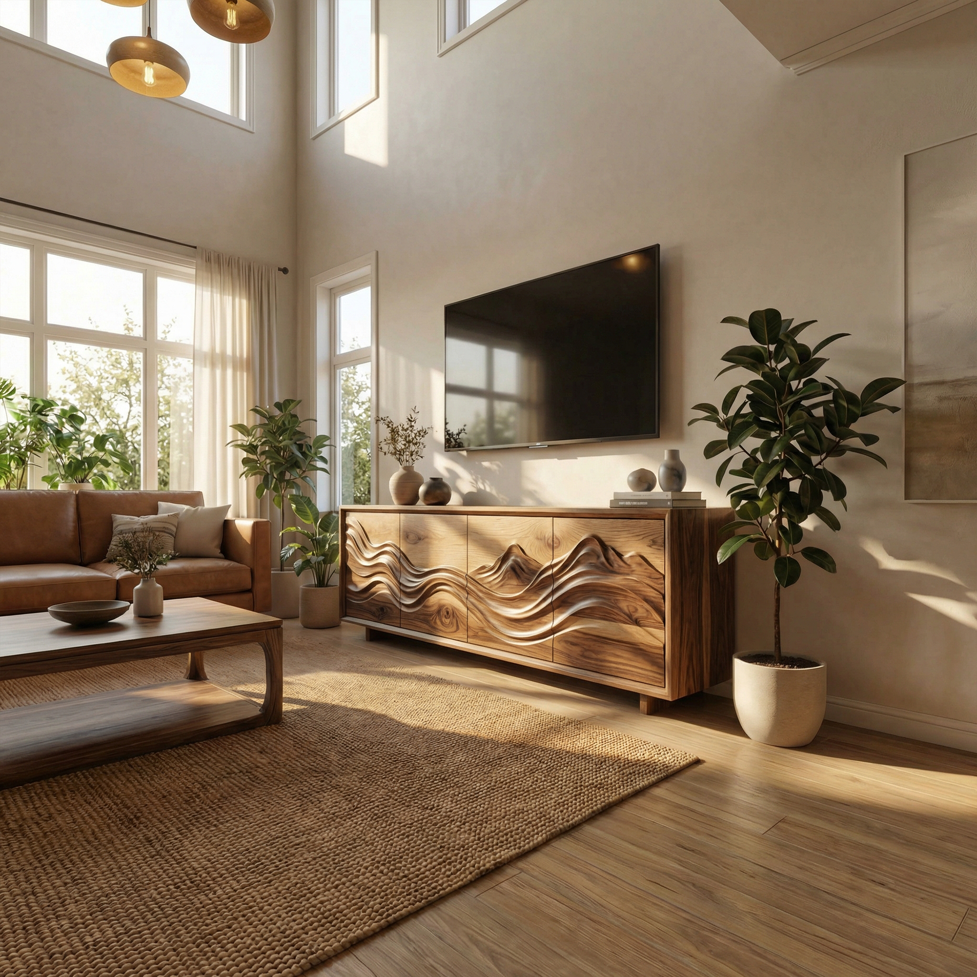 Handcrafted Sculptural Storage Cabinet Solid Wood Living Room SINLKISC499