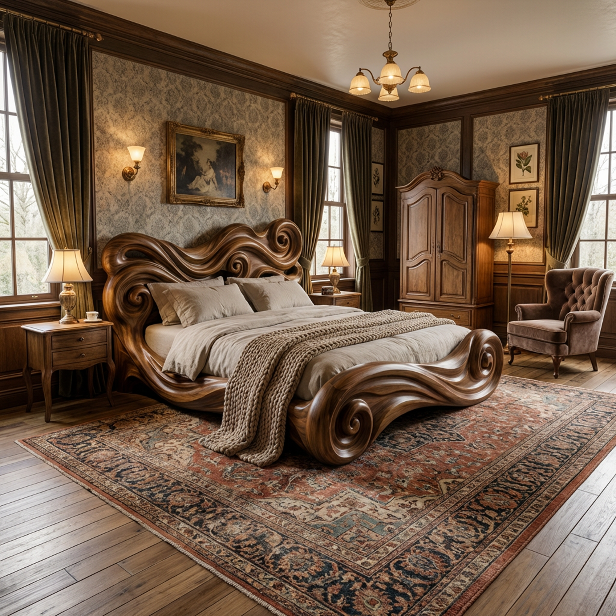 Rustic Sculptural Bedroom Bed Design For Bedroom And Interior Decor SINLKIWB098