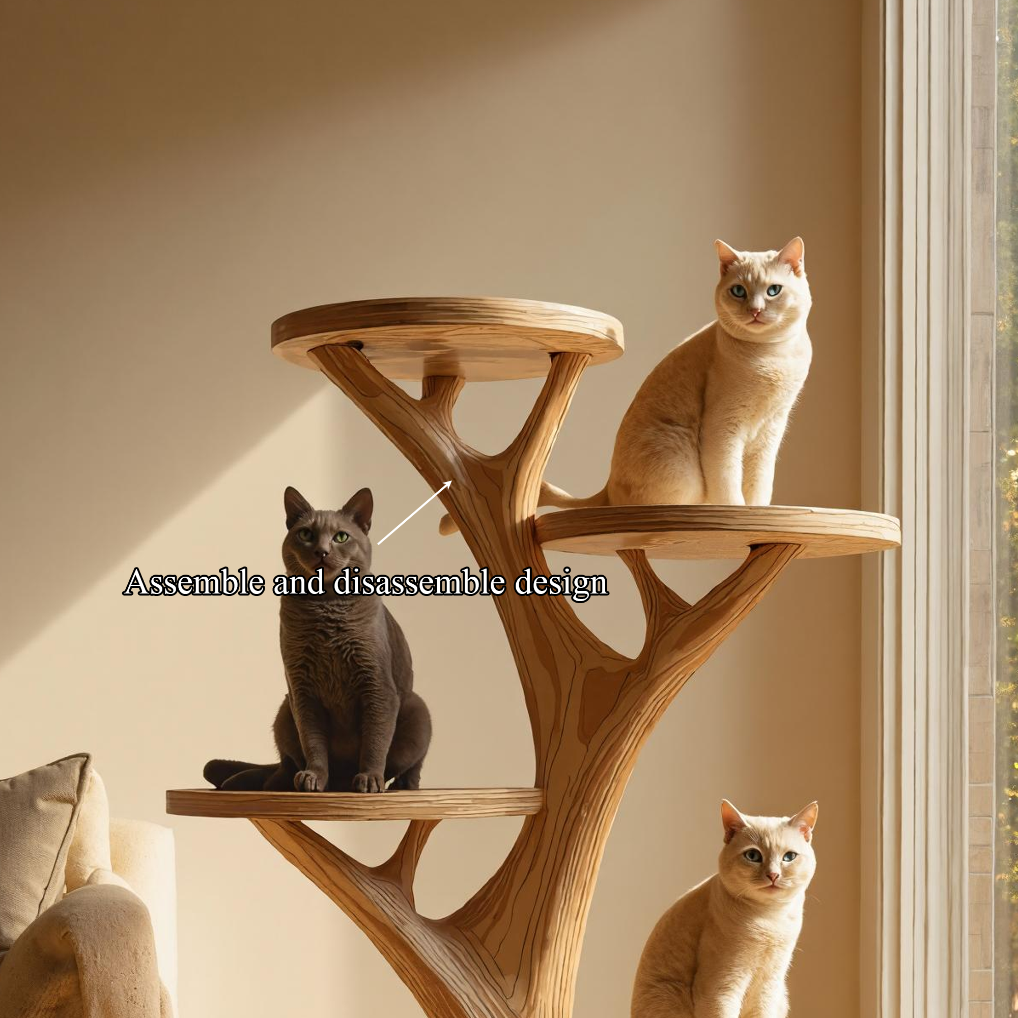 Rustic Wooden Cat Tree Stand Living Room Play SINLKITT051