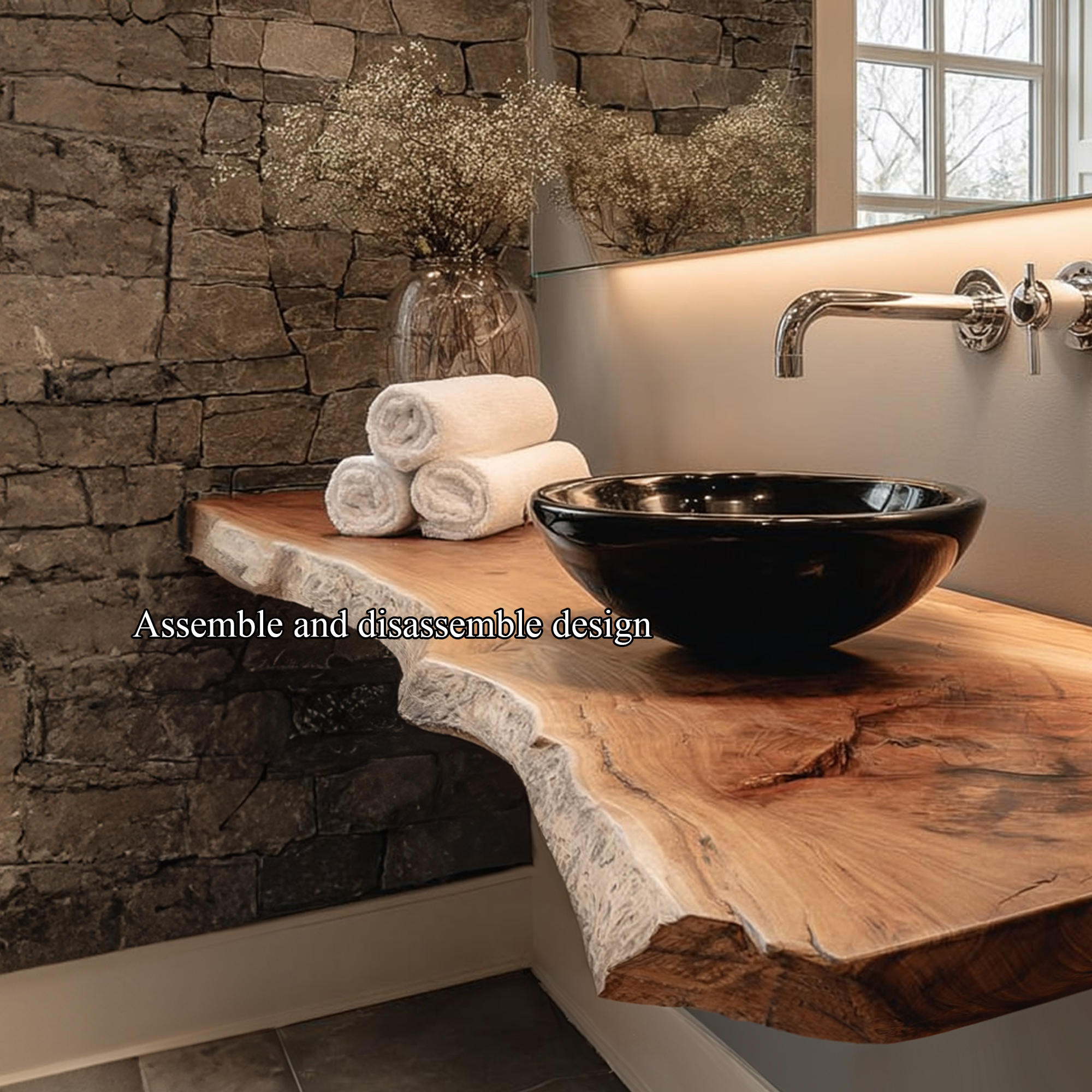 Rustic Shelf Natural Edge Vanity Bedroom SINLKIBRV170