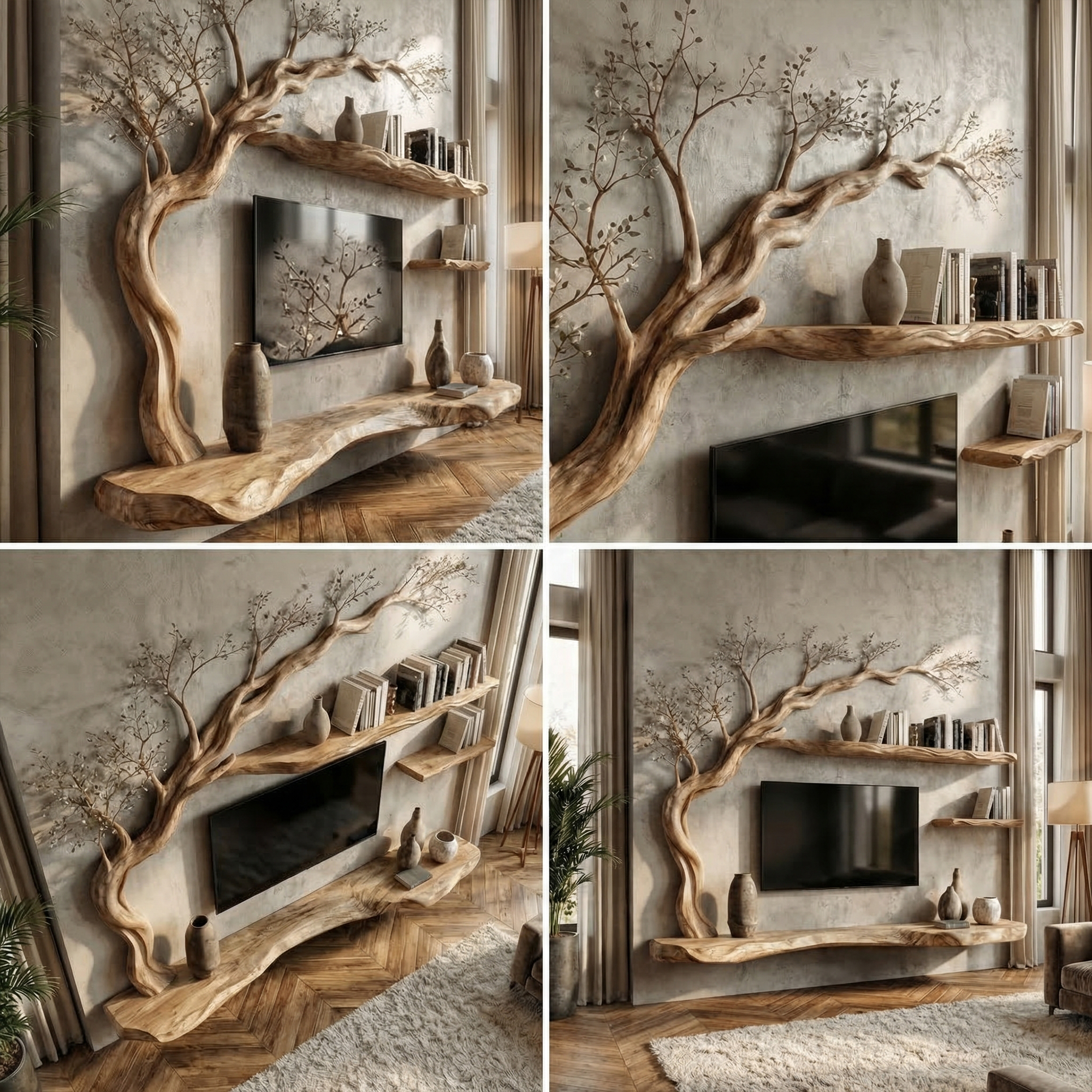 Rustic Tree TV Wall Shelf For Living Room And Lounge SINLKITS001
