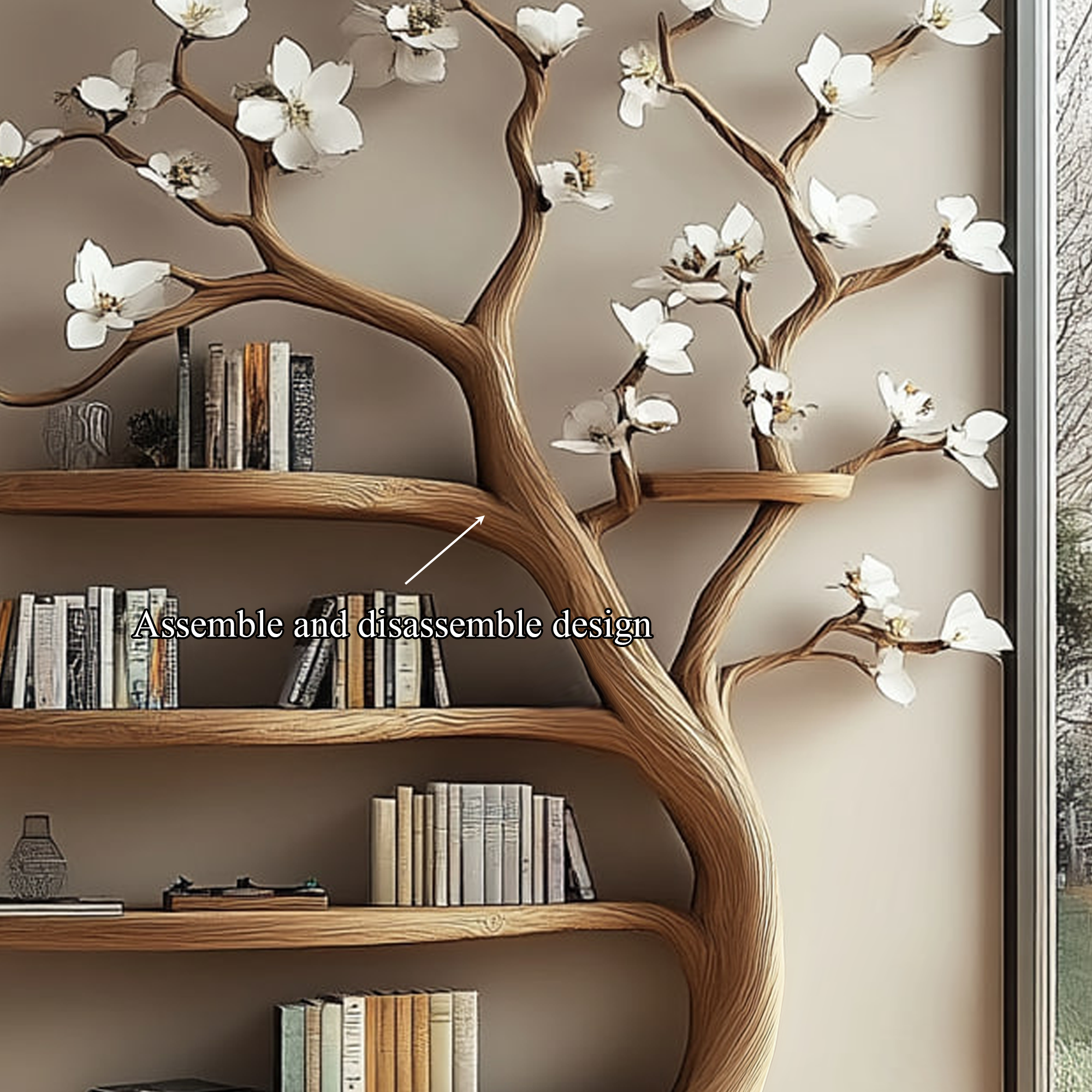Rustic Tree Bookshelf Living Room Flower Wall Display SINLKITB484