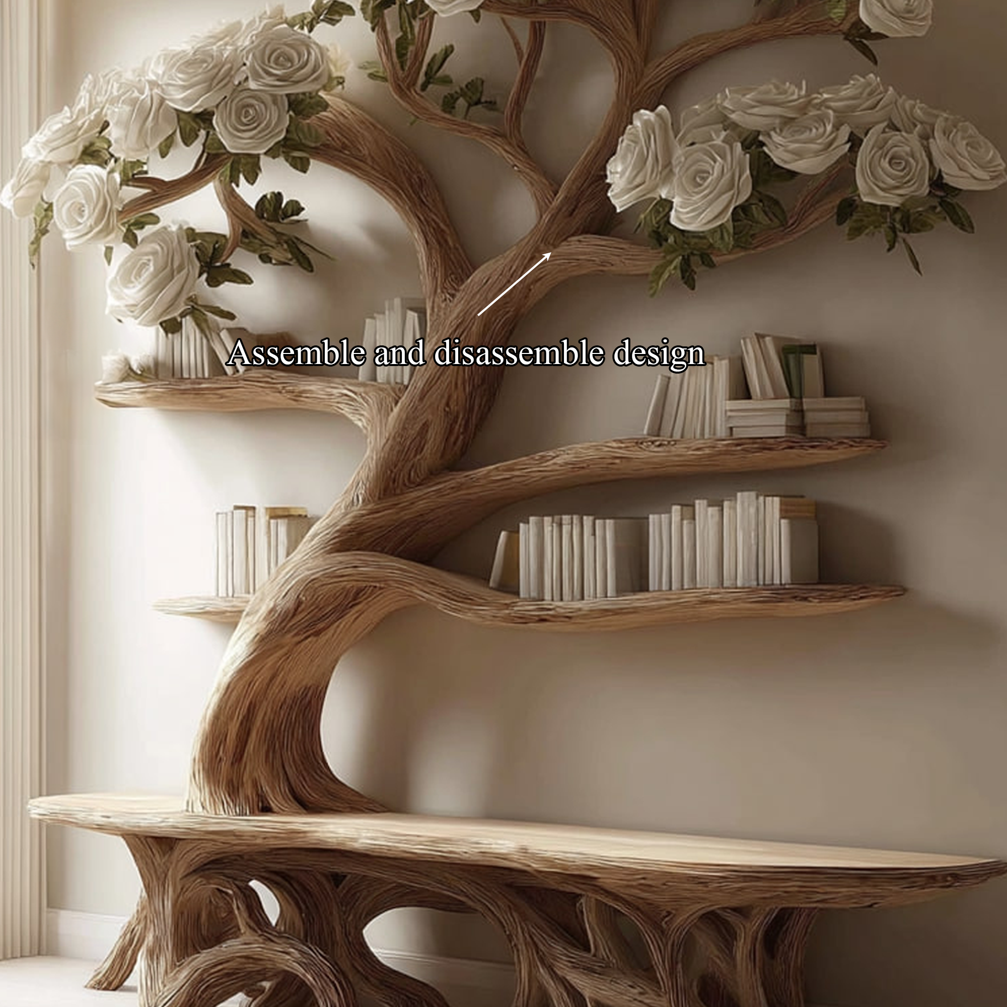 Midcentury Tree Bench Bookshelf Living Decor SINLKITB244