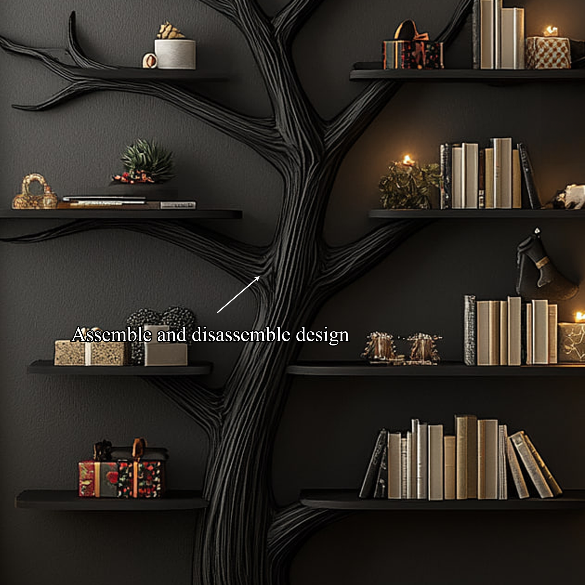 Rustic Tree Wall Bookshelf Living Room Christmas Halloween Modern Style SINLKITB489