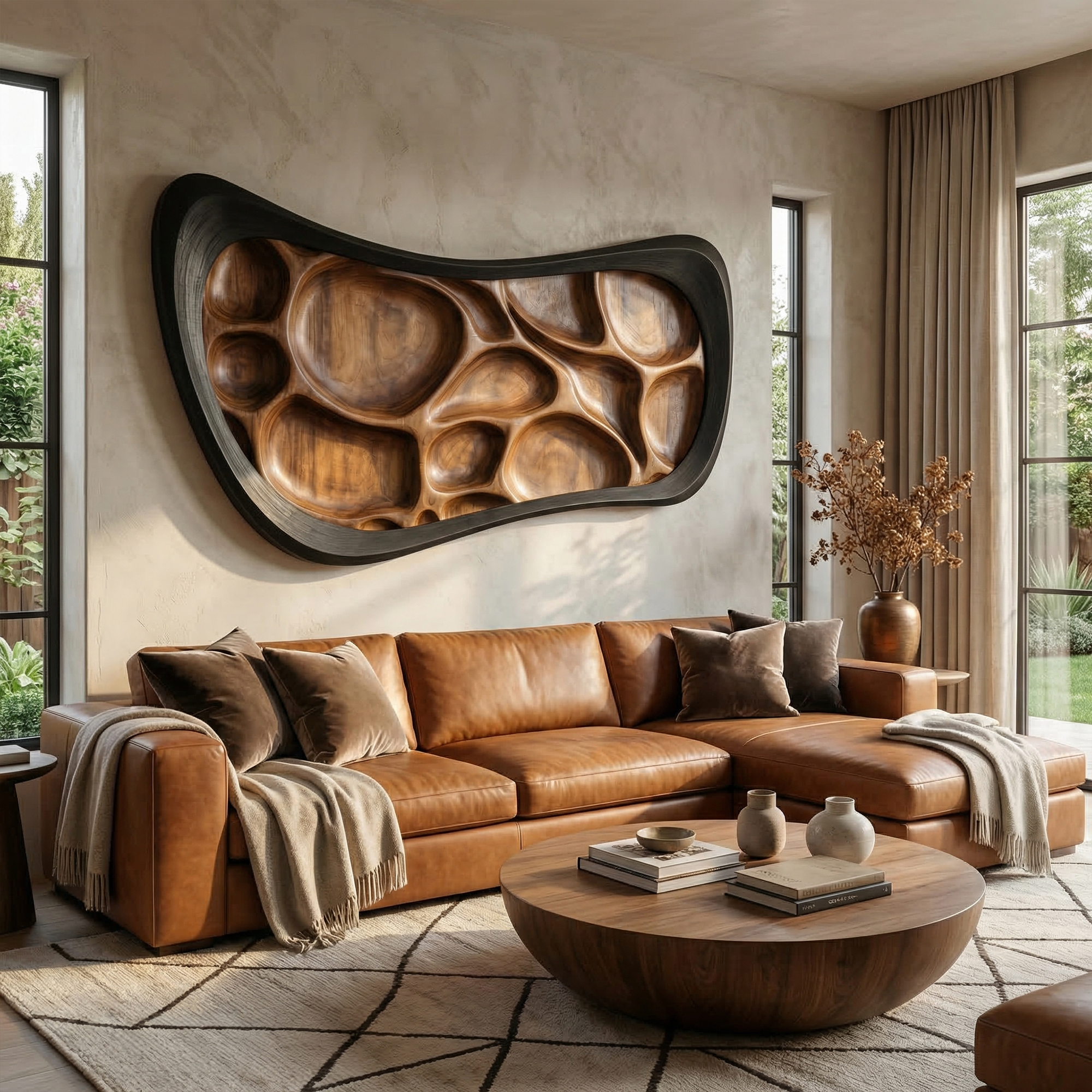 Rustic Wood Sculpture Wall Panel Living Room And Lounge SINLKIWD049