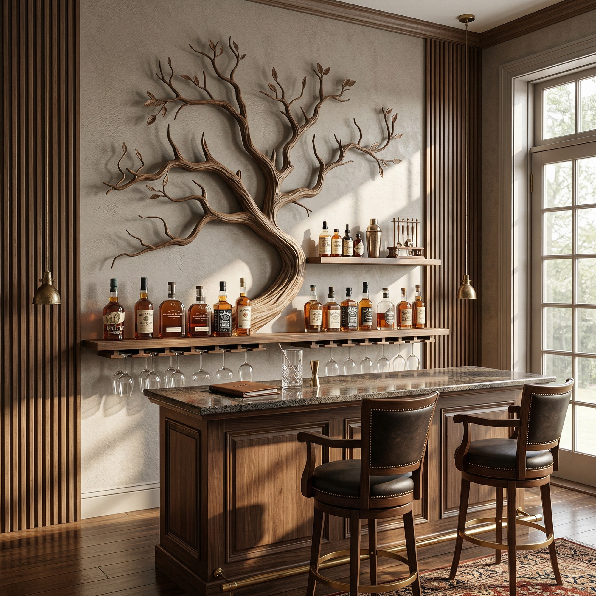 Artistic Tree Branch Wine Rack Wooden Wall Shelf For Kitchen Dining Room Bar SINLKIWR014