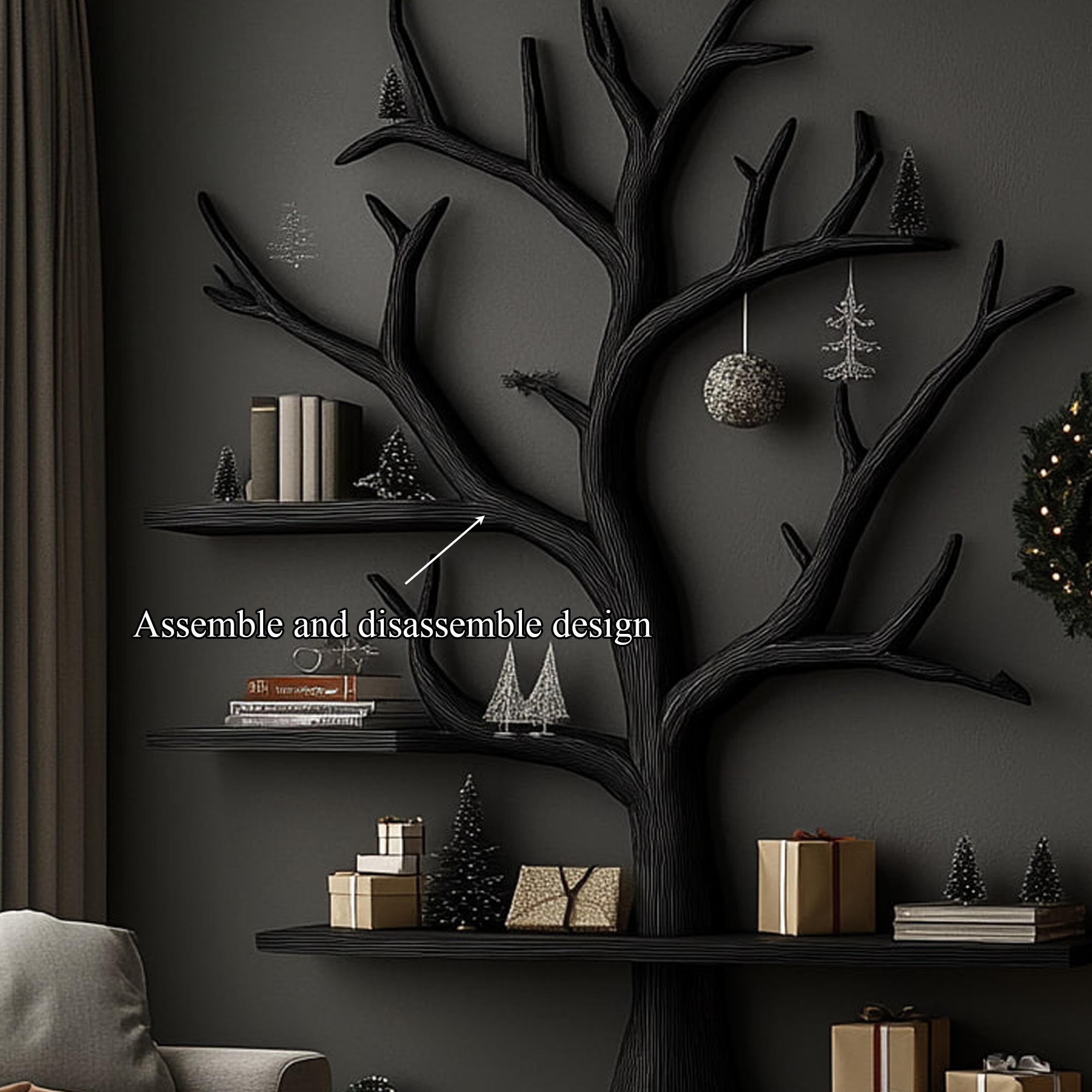 Rustic Tree Bookshelf Living Room Holiday Christmas Decor SINLKITB485