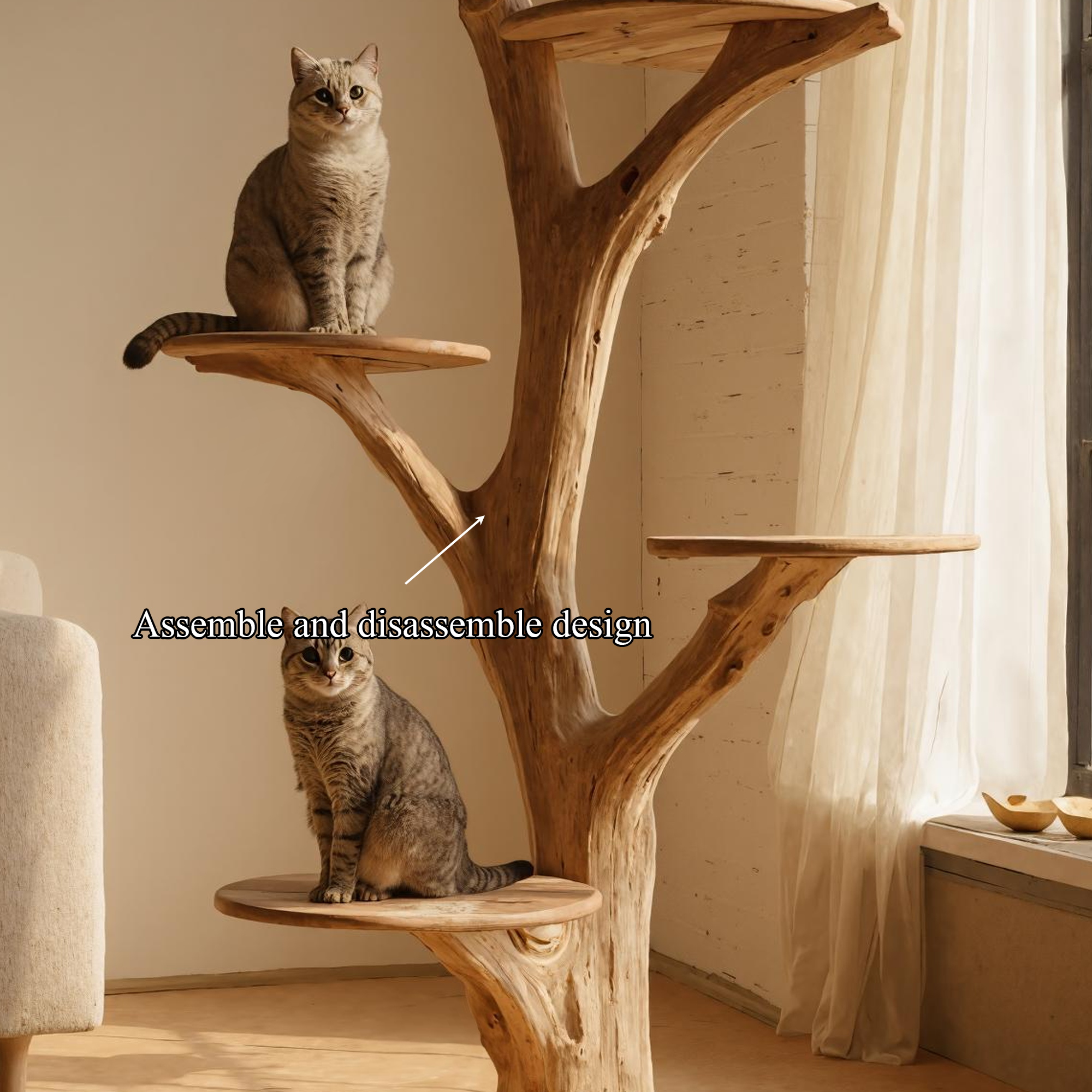 Rustic Cat Tree Bookshelf Style Pet Stand Living Room SINLKITT049