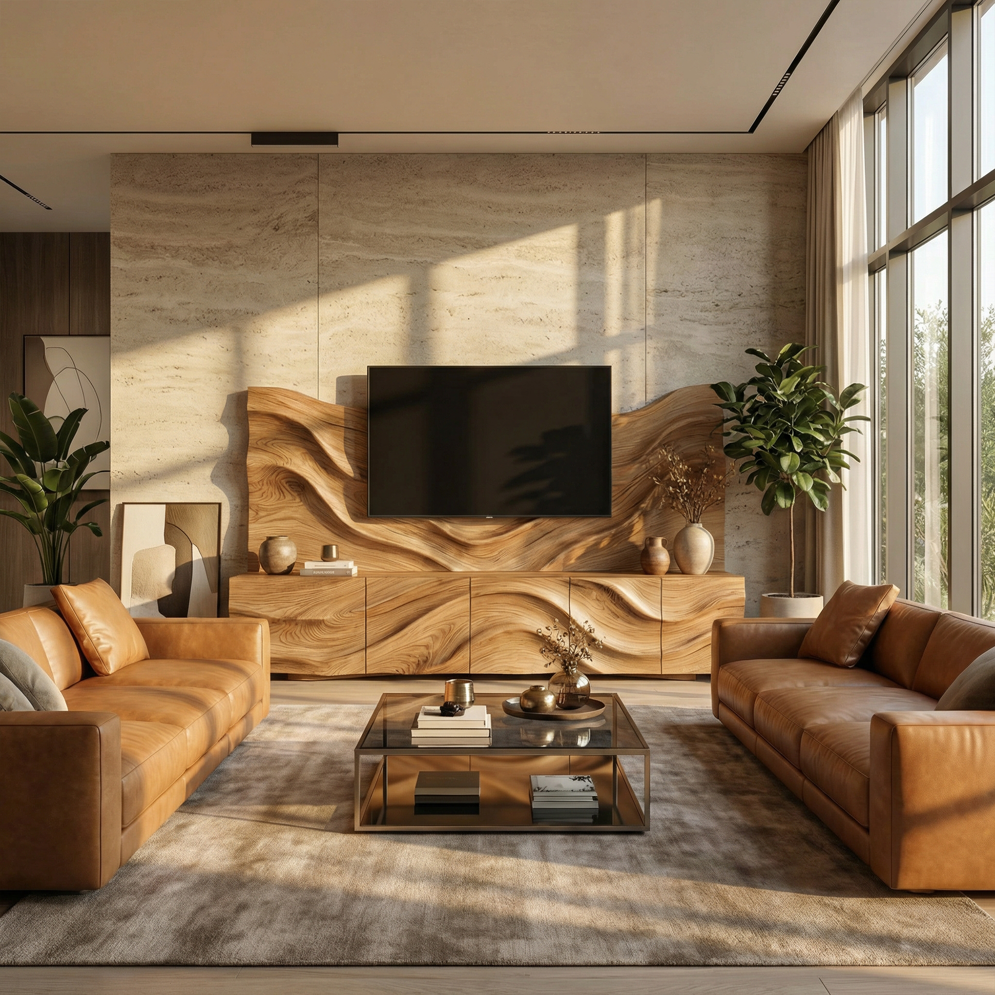 Scandinavian TV Cabinet And Wood Wall Panel Set Living Room Furniture SINLKISC500