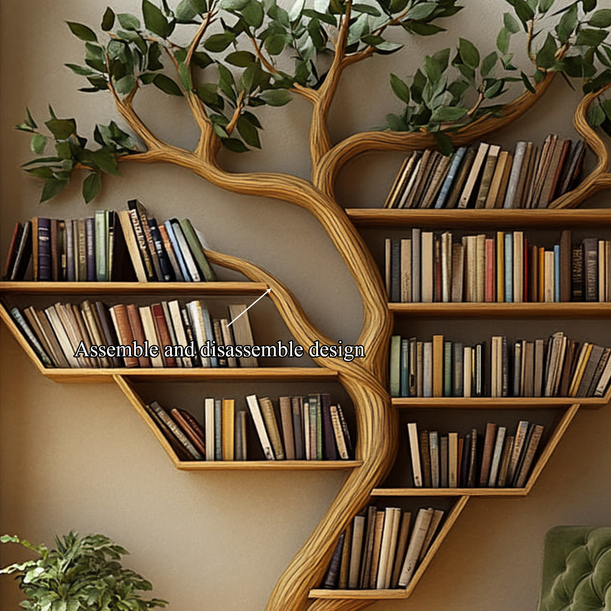 Rustic Tree Inspired Bookshelf Living Room Artistic SINLKITB483