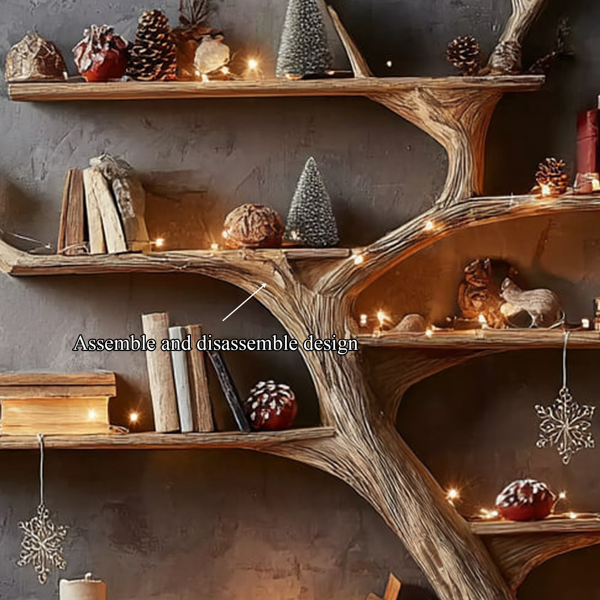 Rustic Tree Bookshelf Holiday Living Room SINLKITB274