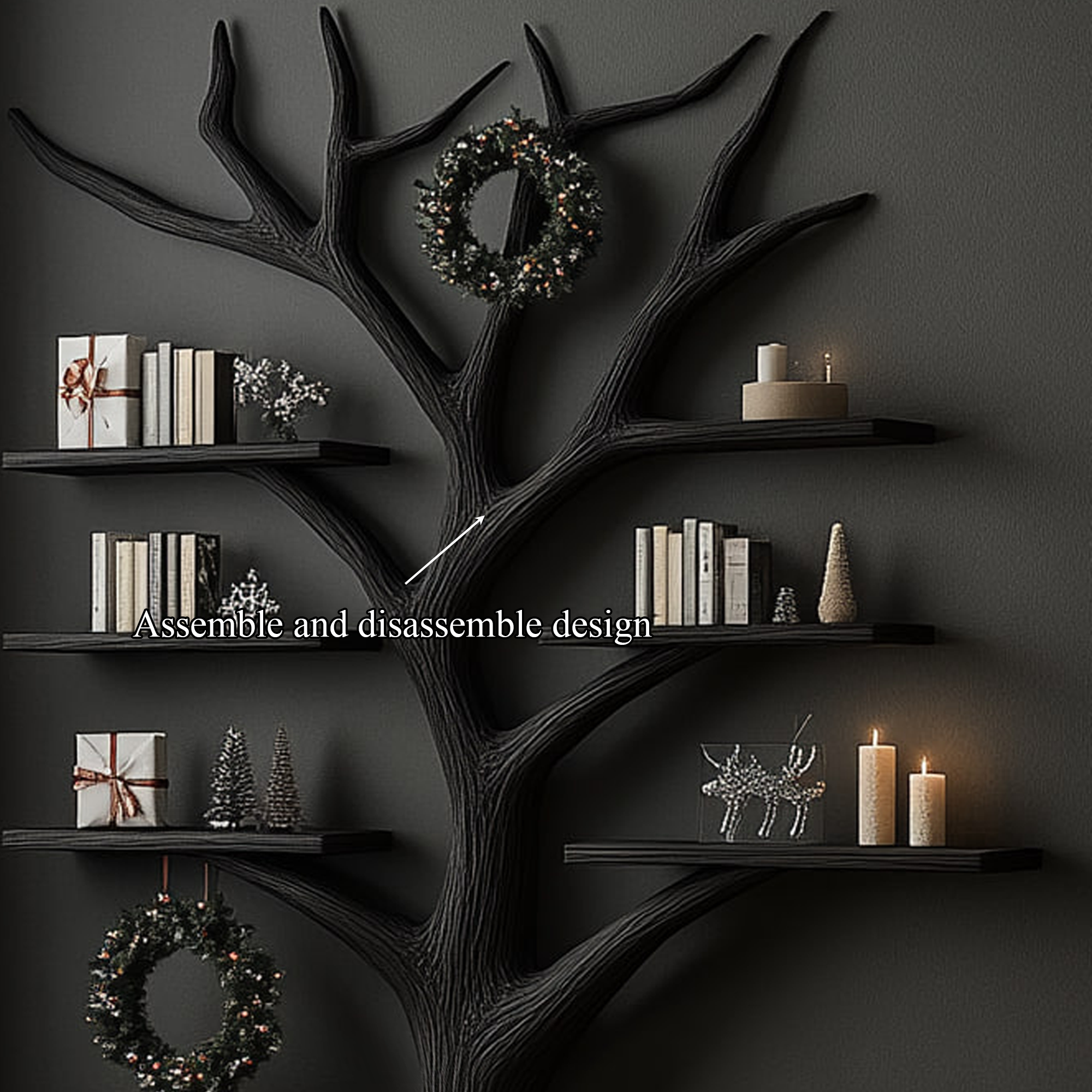 Rustic Tree Bookshelf Living Room Christmas Holiday Wall Decor SINLKITB490