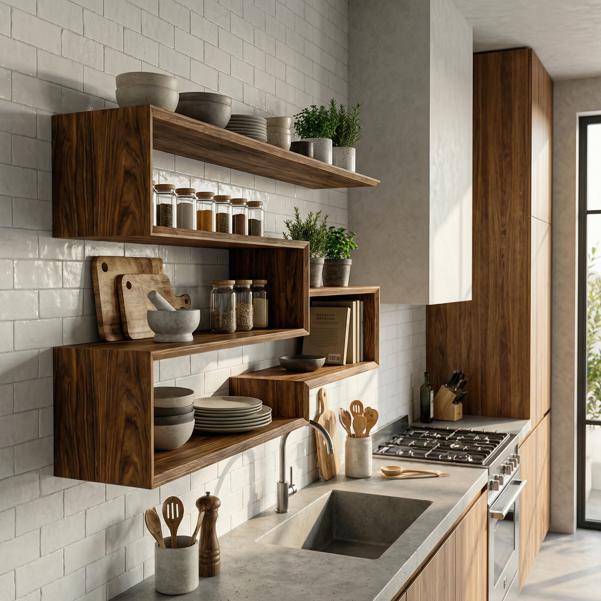 Modern Geometric Floating Wall Shelf Wood Modular Display System SINLKIFL480