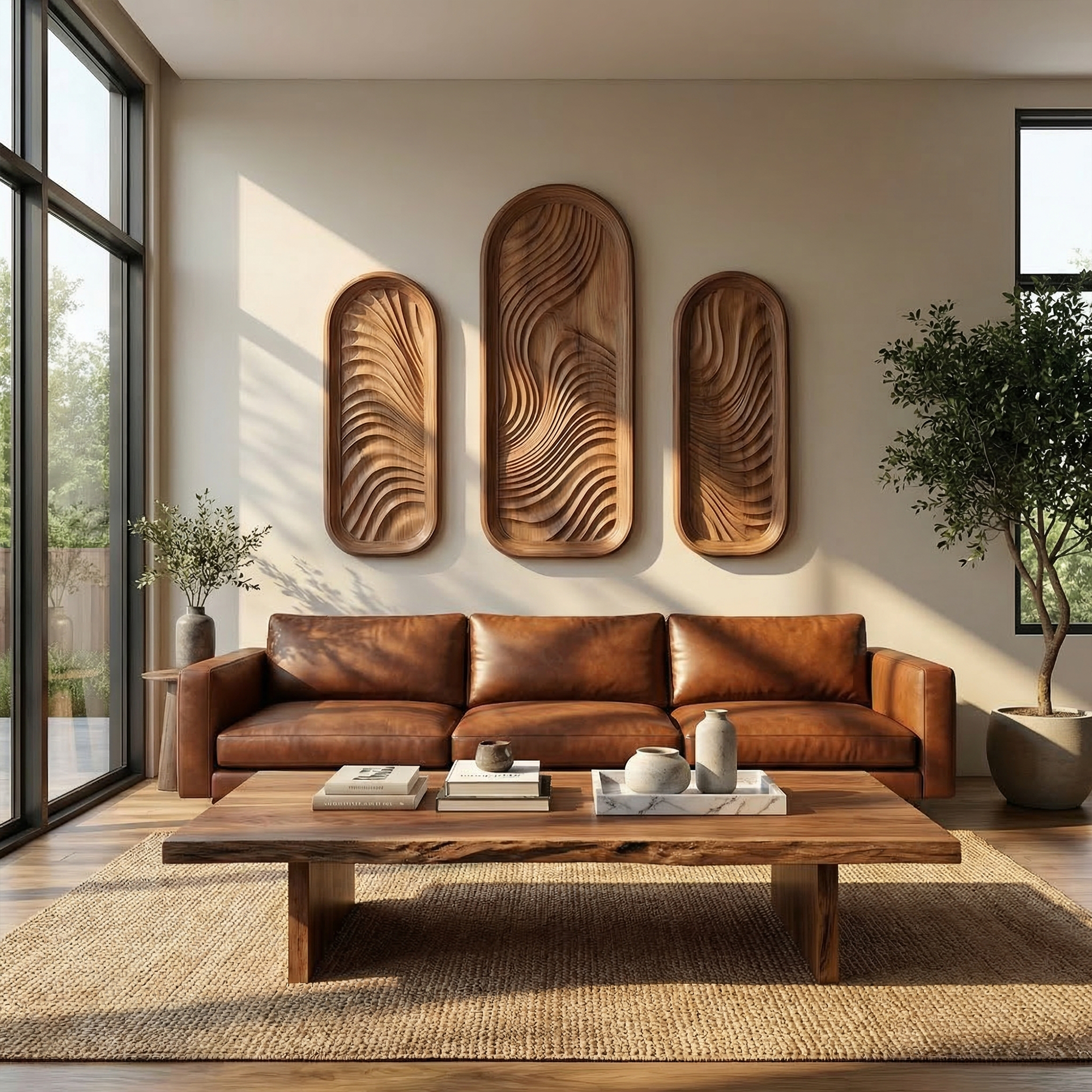 Modern Minimalist Wood Sculpture Wall Art Living Room And Hallway SINLKIWD051
