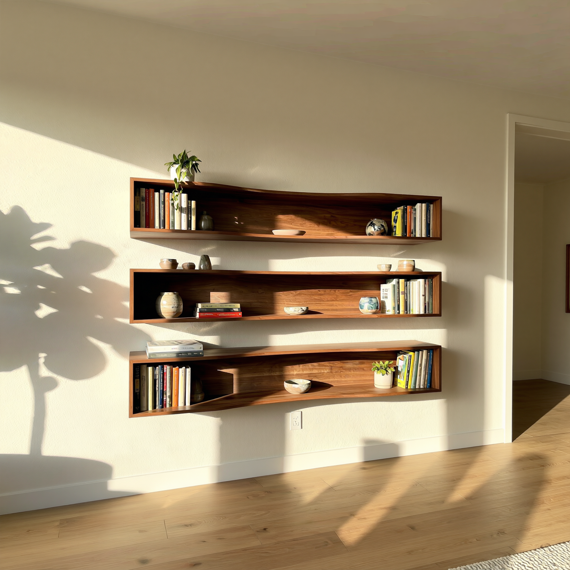 Modern Rectangular Floating Wall Shelves Solid Wood Open Storage SINLKIFL482