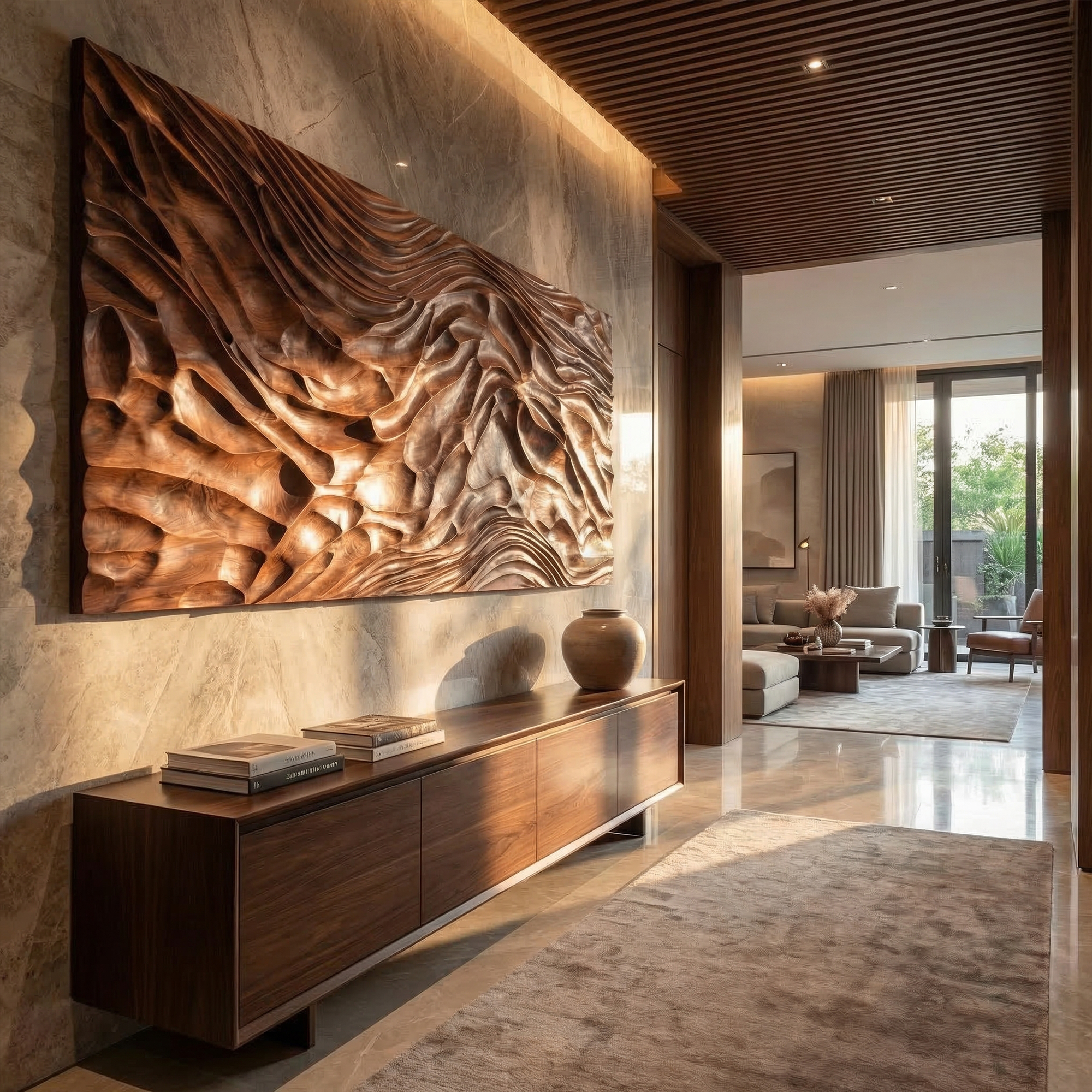 Modern Carved Wood Wall Art Living Room And Lounge SINLKIWD044