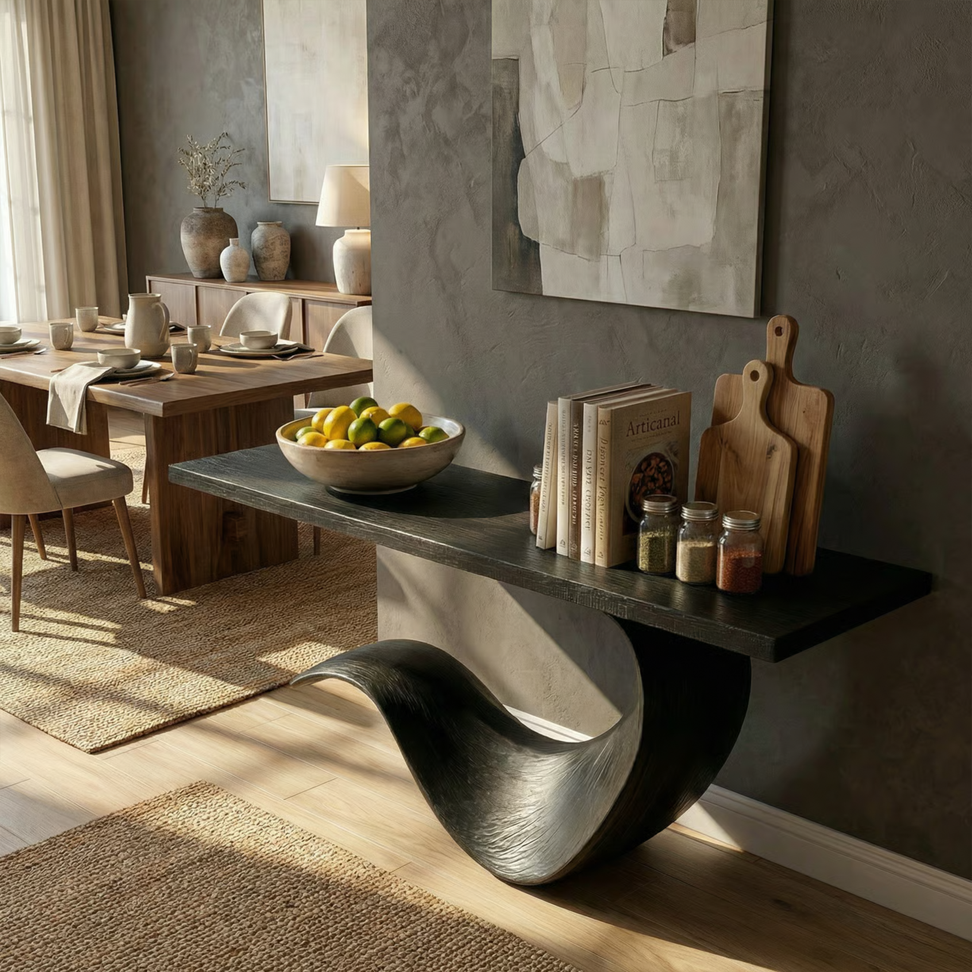 Modern Sculptural Console Table Entryway Hallway Living Room SINLKICS487