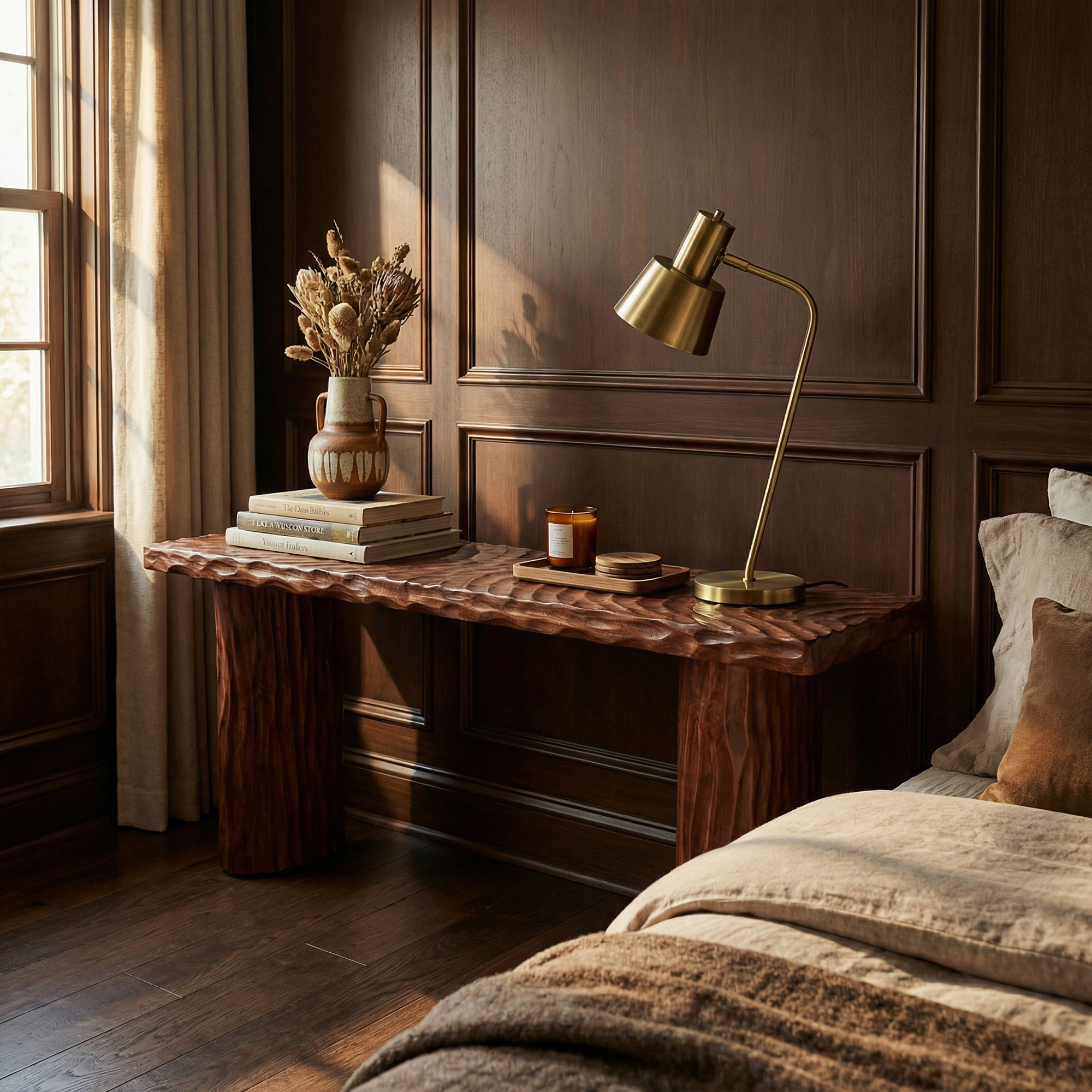 Rustic Textured Wood Console Table Sofa Back Living Room SINLKICS516