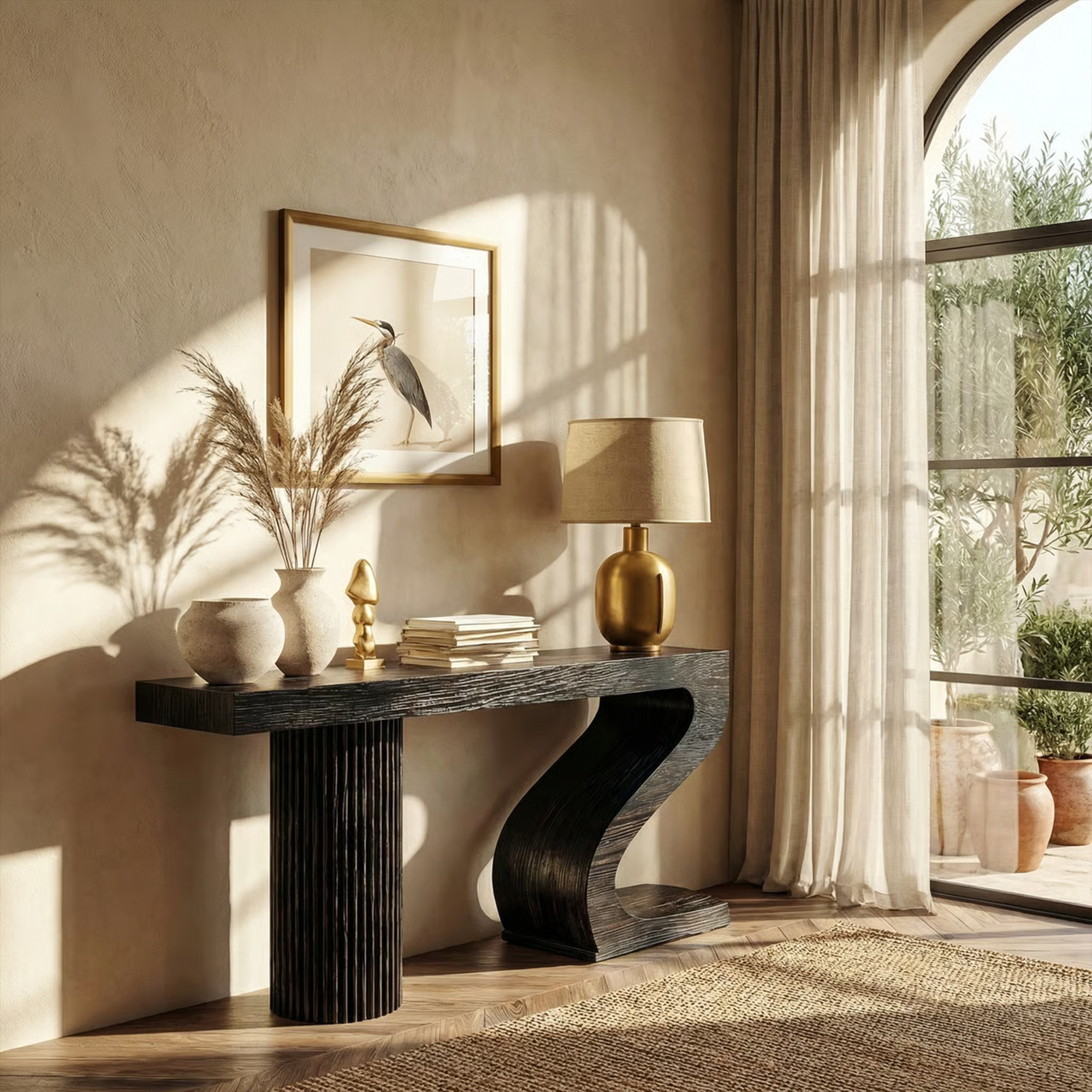 Modern Sculptural Console Table Entryway Living Room SINLKICS486