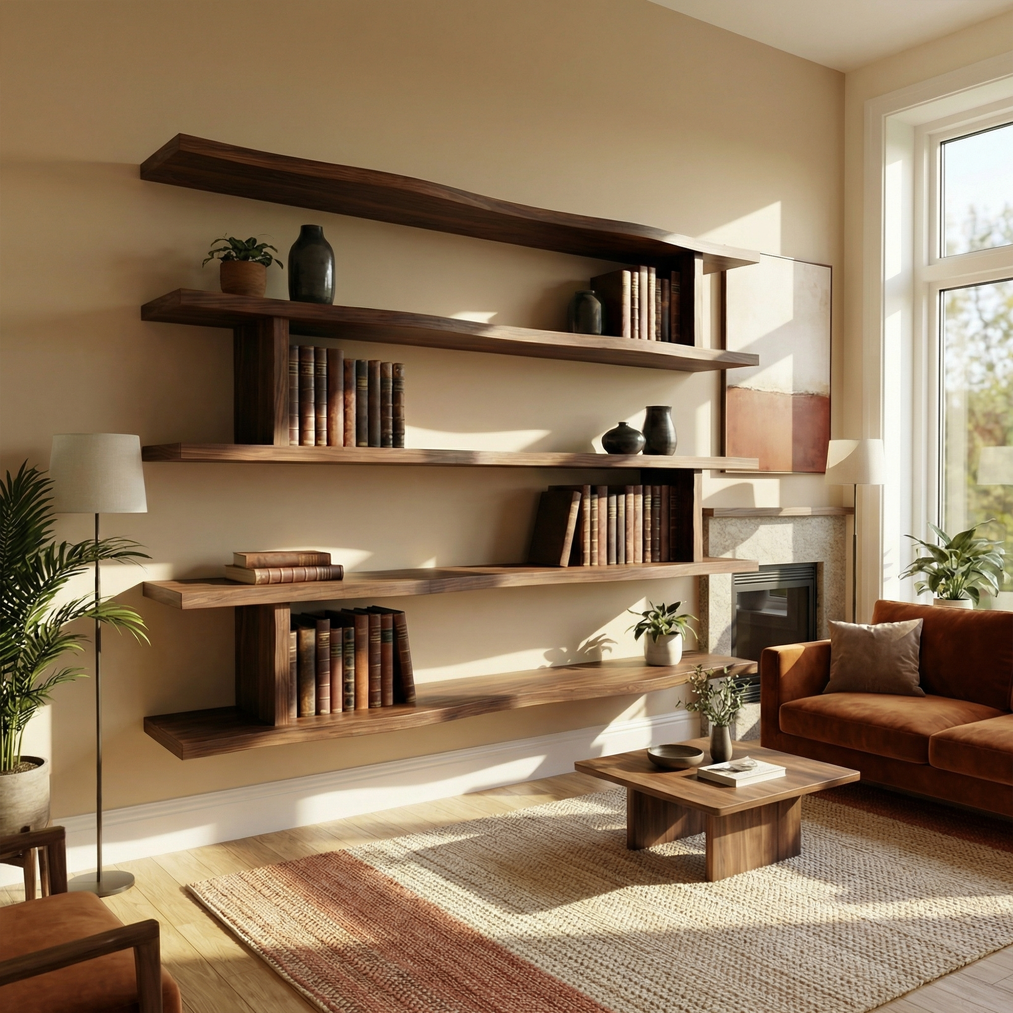 Modern Minimalist Wall Mounted Book Shelves Wood Floating Display System SINLKIFL478