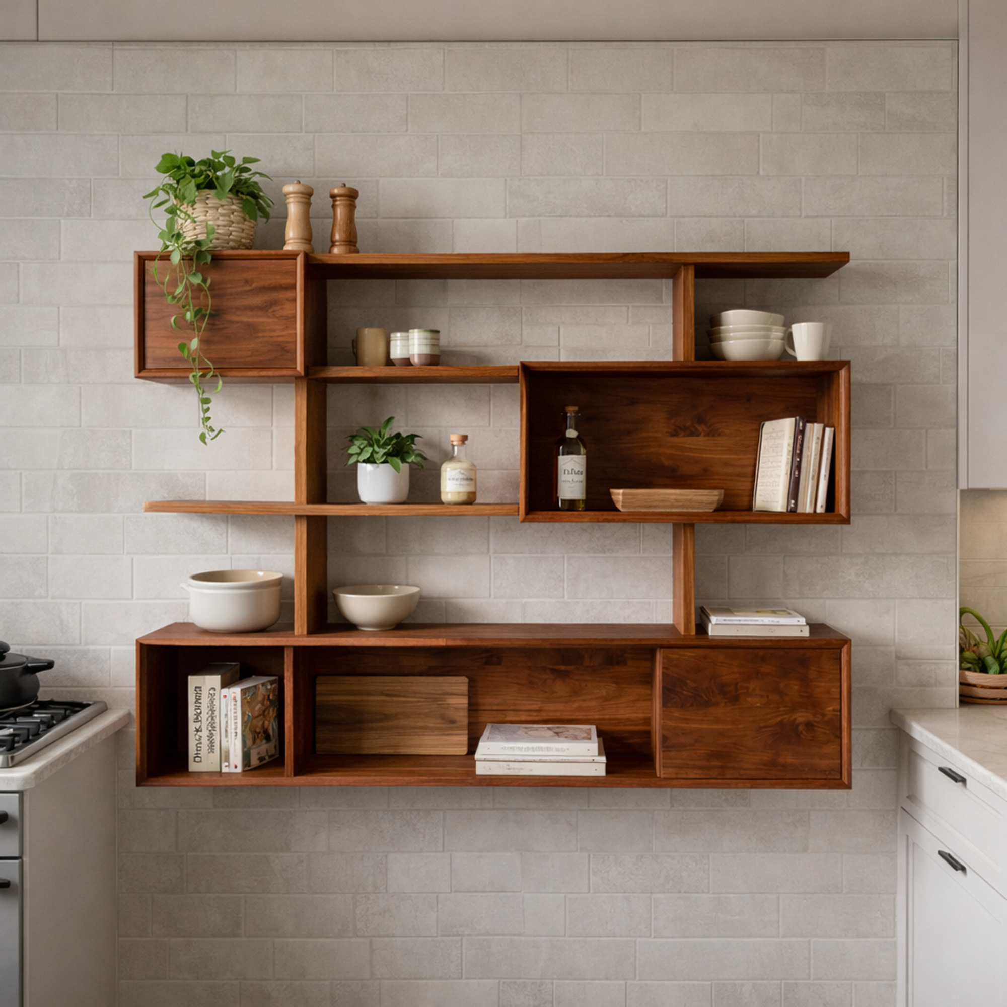 Modern Modular Wall Shelf Solid Wood Asymmetrical Storage Display SINLKIFL491