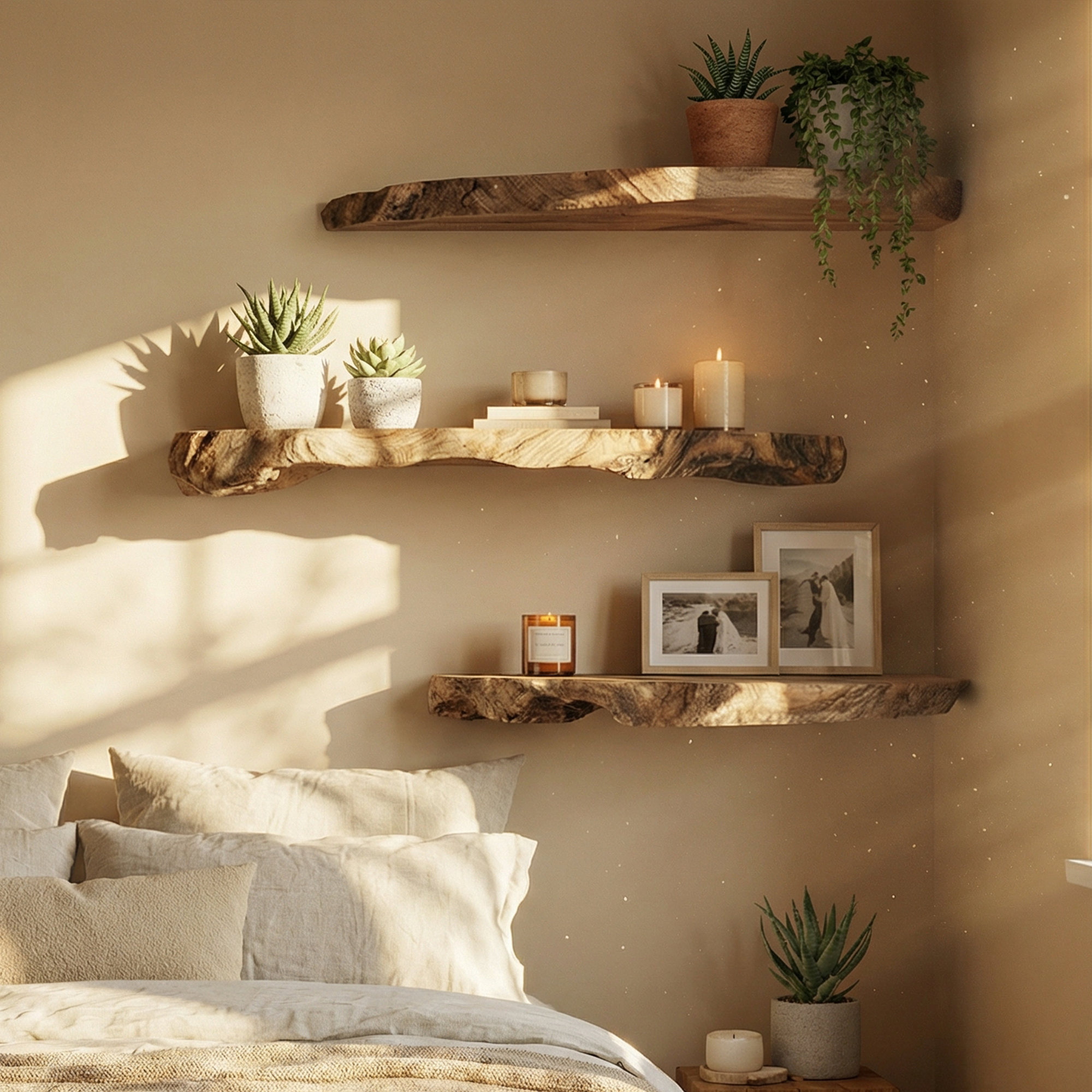 Modern Natural Slab Floating Kitchen Shelves Solid Wood Countertop Display SINLKIFL498