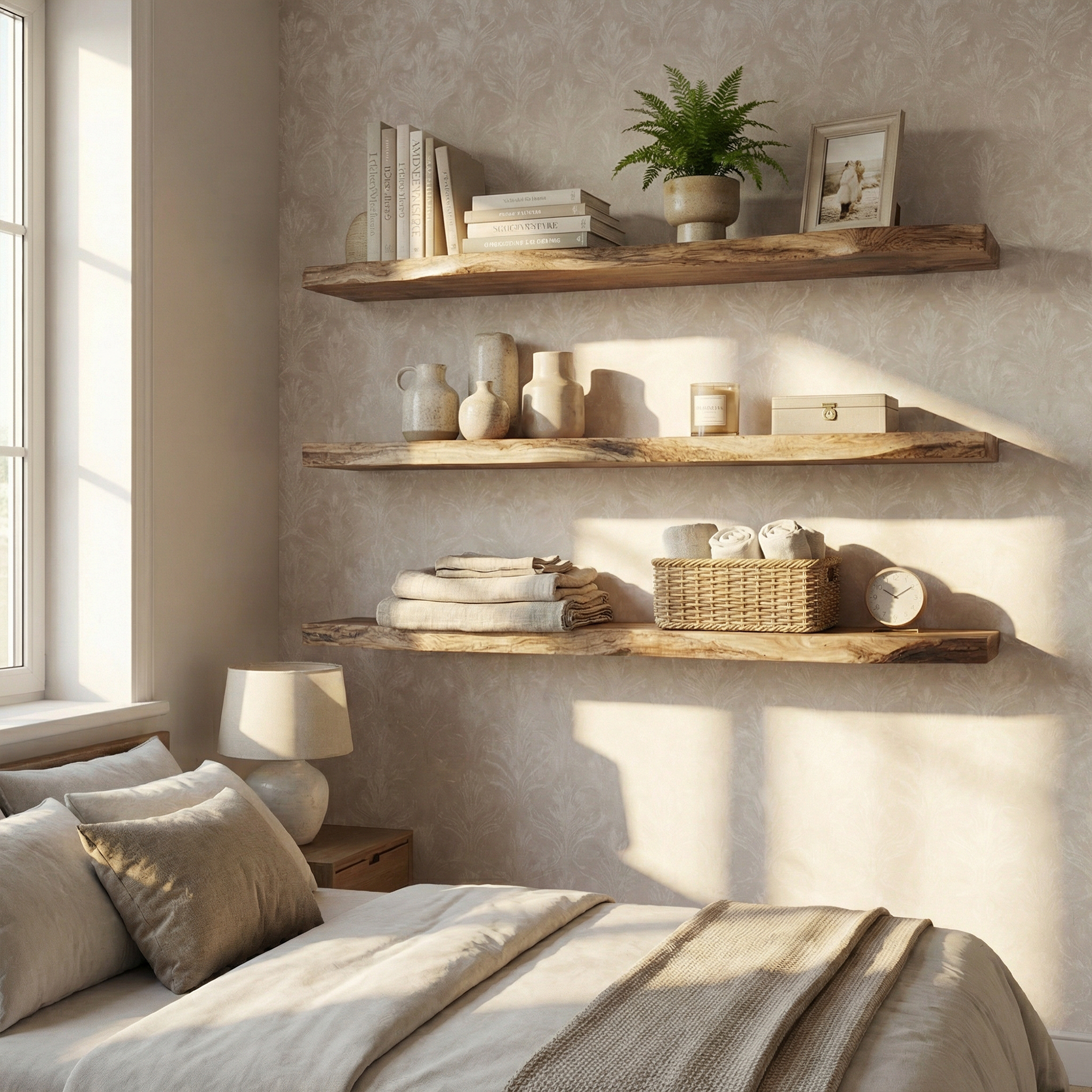 Modern Farmhouse Solid Wood Kitchen Wall Shelving Open Storage Rack SINLKIFL499
